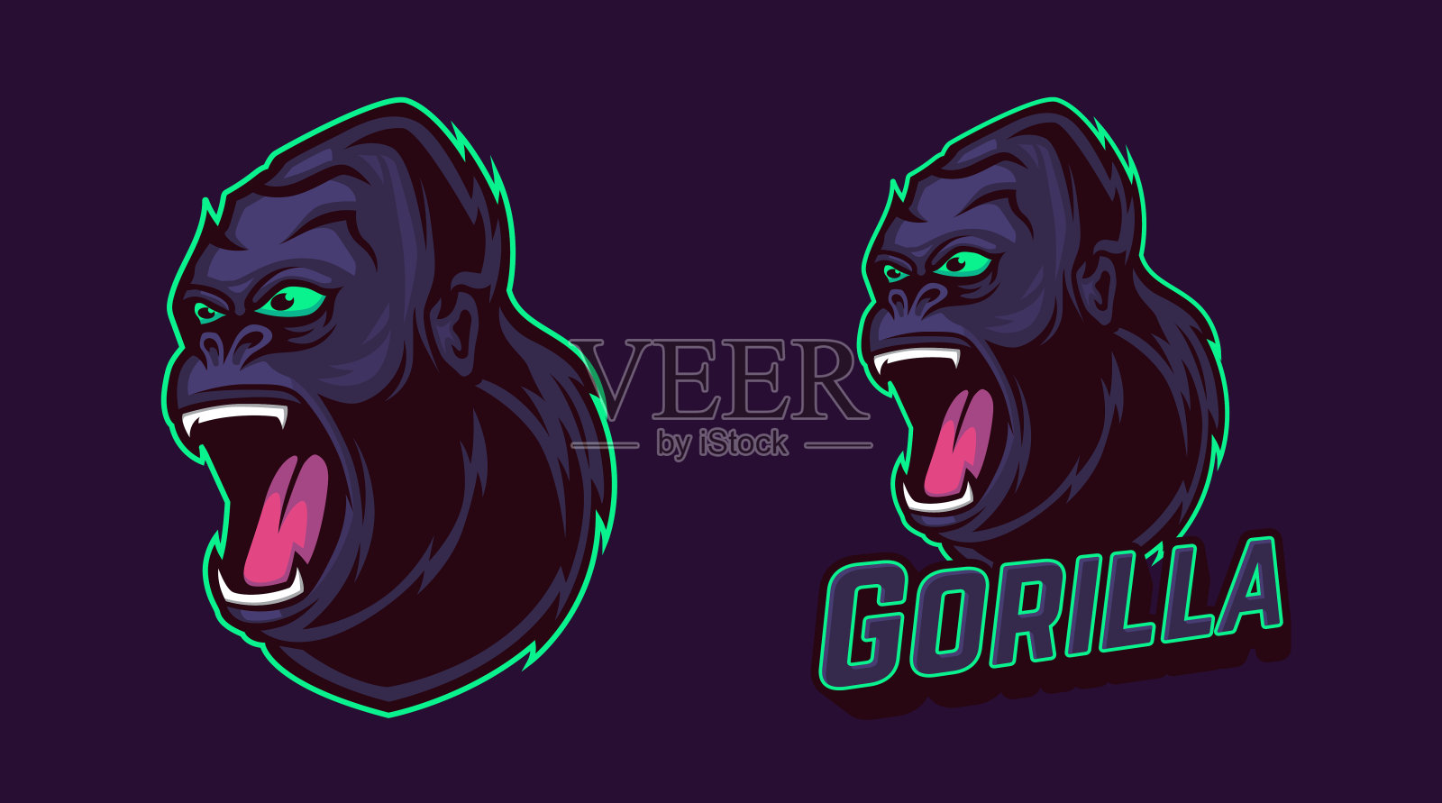 愤怒的大猩猩矢量吉祥物插图。插画图片素材