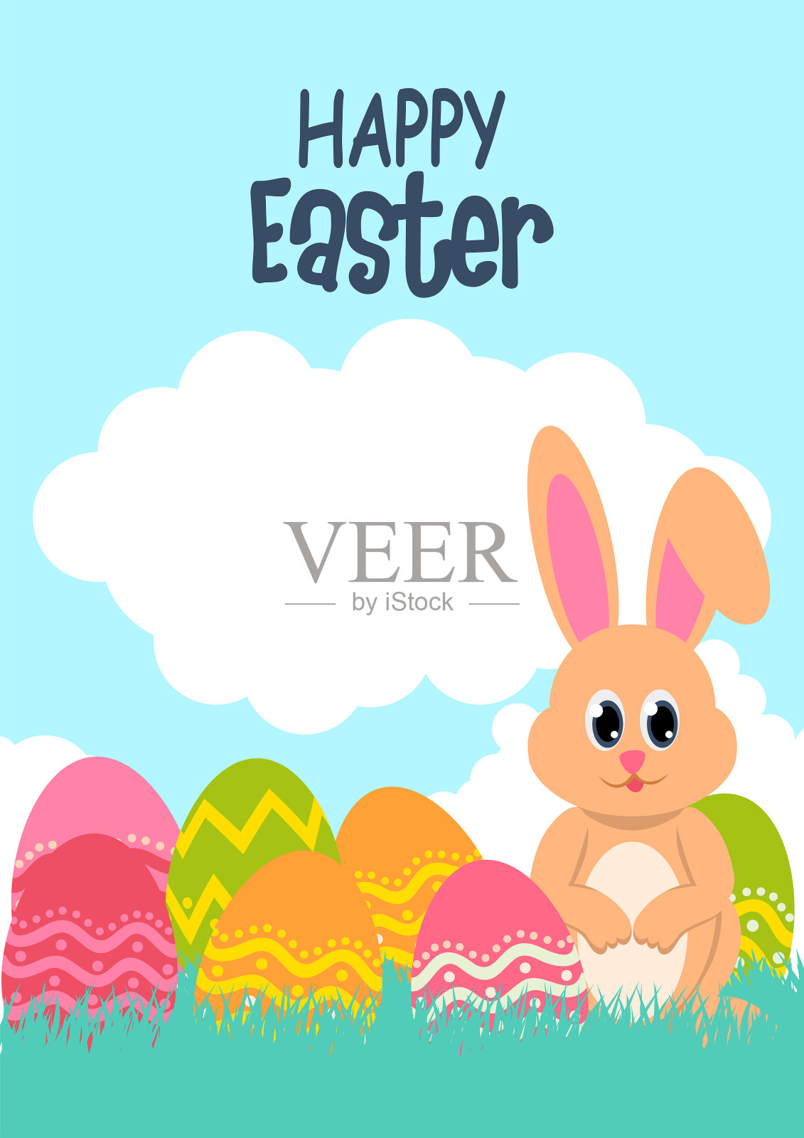可爱的兔子和复活节彩蛋设计模板素材
