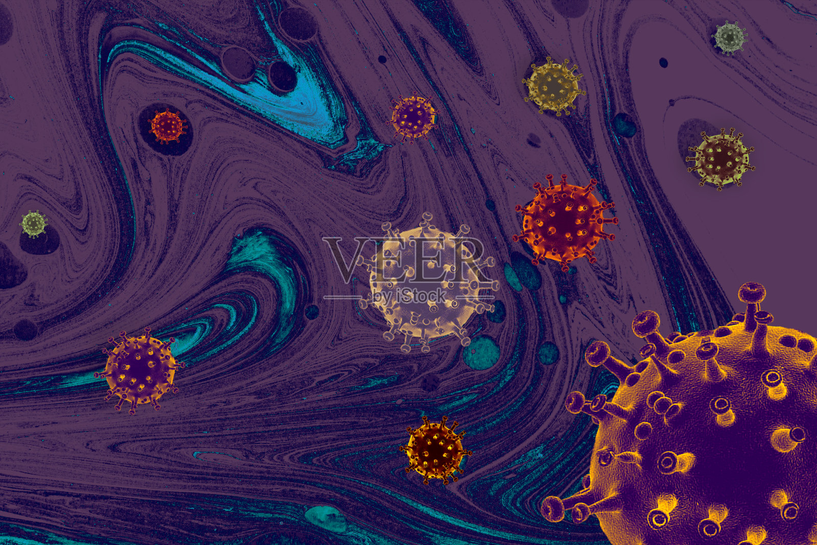 新型冠状病毒(2019-nCoV)大流行医学健康风险、病毒学、概念。照片摄影图片