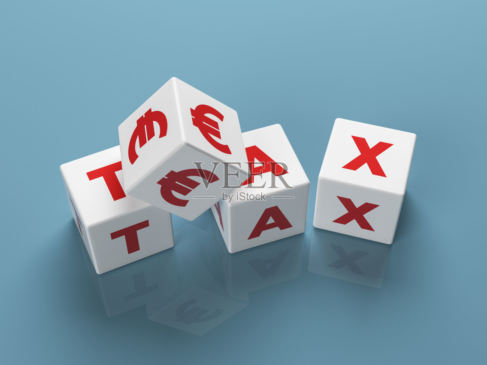 红色的欧元符号和白色的方块。照片摄影图片