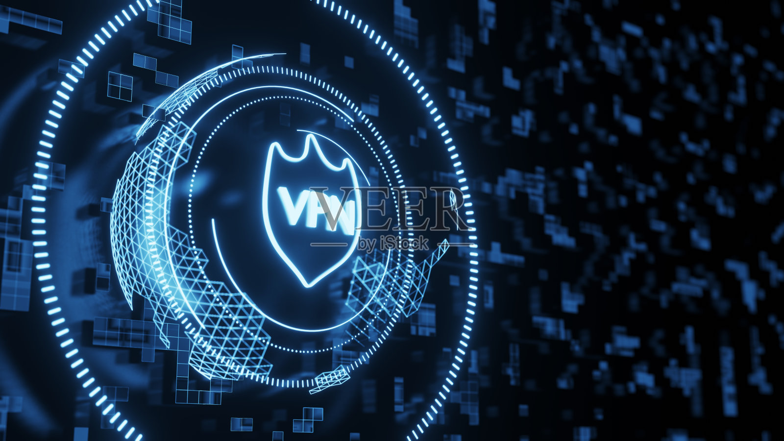 概念使用VPN技术对数据进行加密。VPN的概念。3 d reneder。照片摄影图片