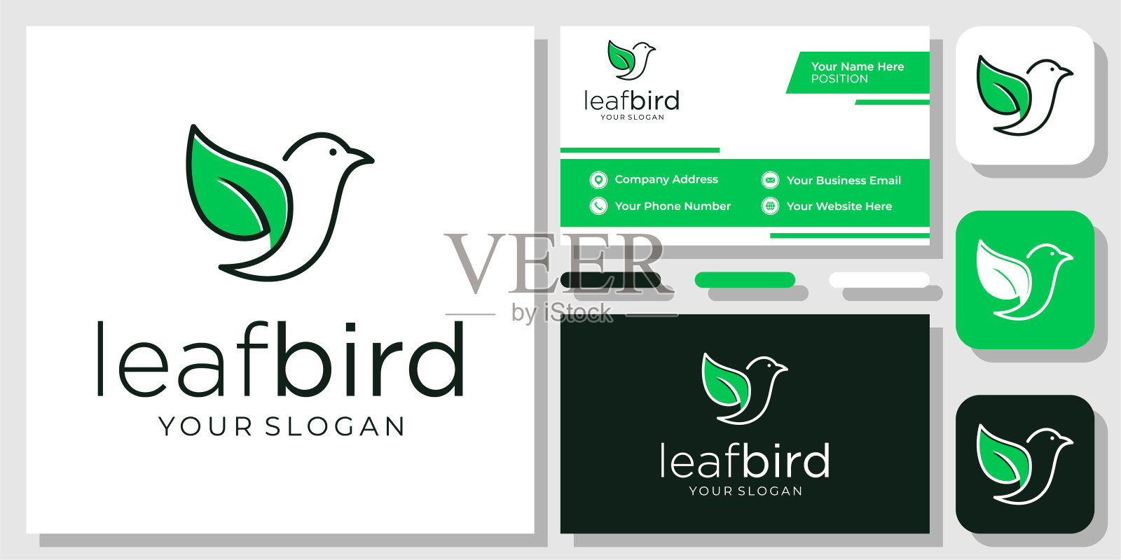 鸟叶有机自然绿色飞鸽野生动物生态和平徽章设计与名片模板插画图片素材