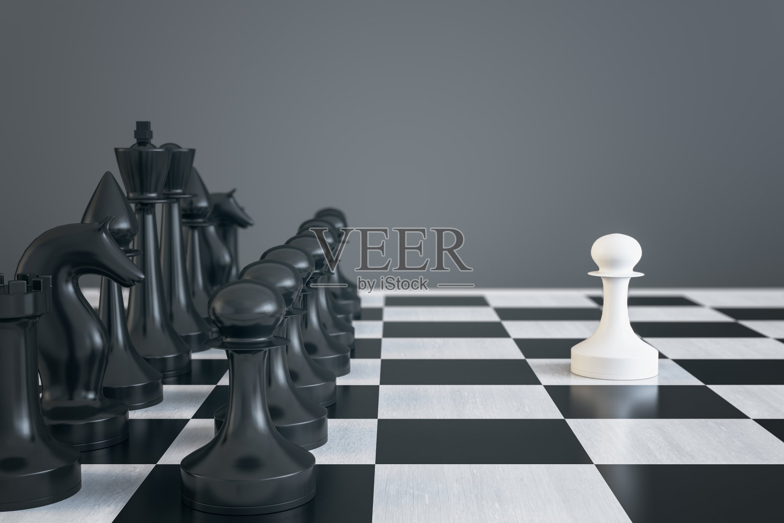 创造性的棋盘在灰色的背景与模拟的地方。比赛和战斗概念。3 d渲染。照片摄影图片