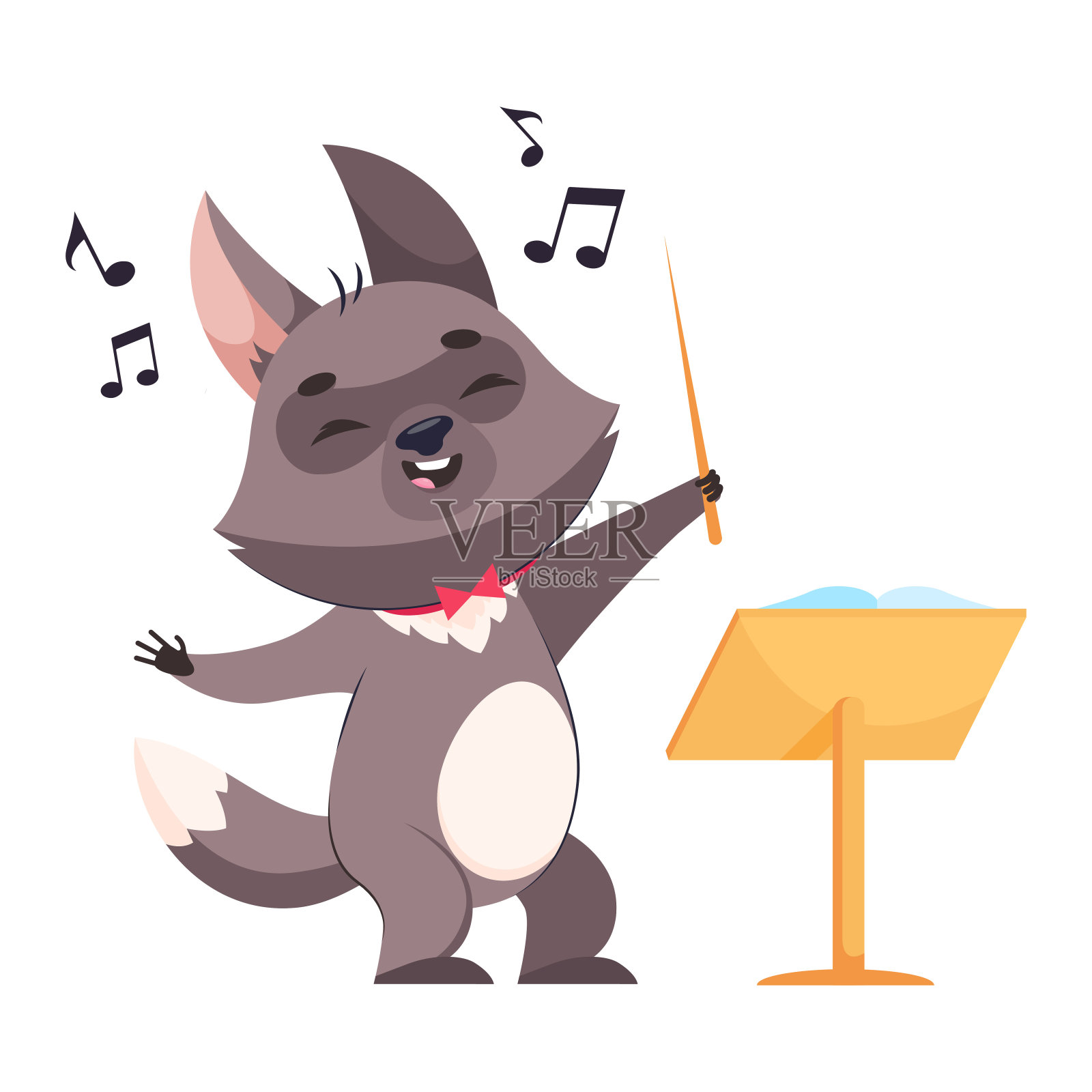 狼挥舞指挥棒的卡通矢量插图插画图片素材