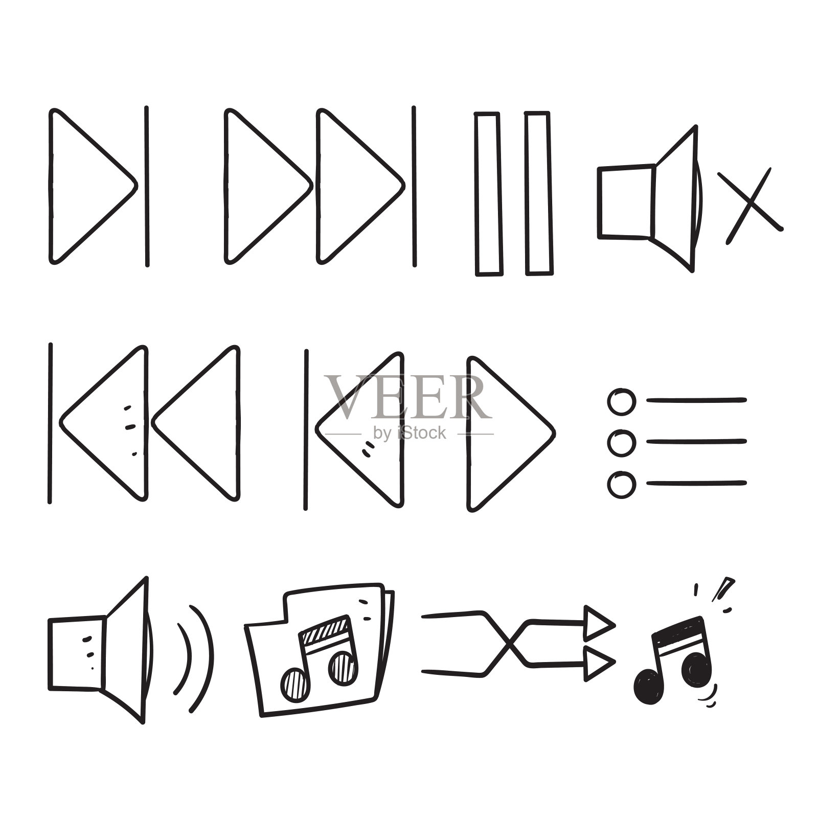 手绘涂鸦简单的音乐控制集相关插图图标图标素材