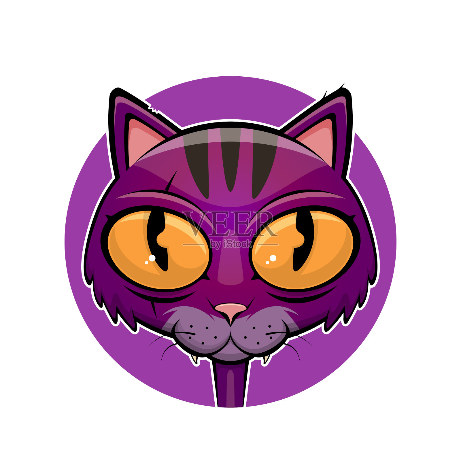 一只令人毛骨悚然的紫色猫的滑稽卡通插图