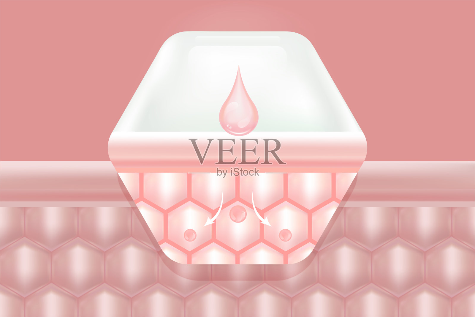 透明质酸广告皮肤解决方案，粉红色胶原蛋白血清滴与化妆品广告背景随时使用插画图片素材