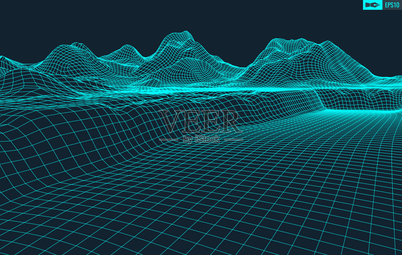 3D线框地形广角EPS10矢量插画图片素材
