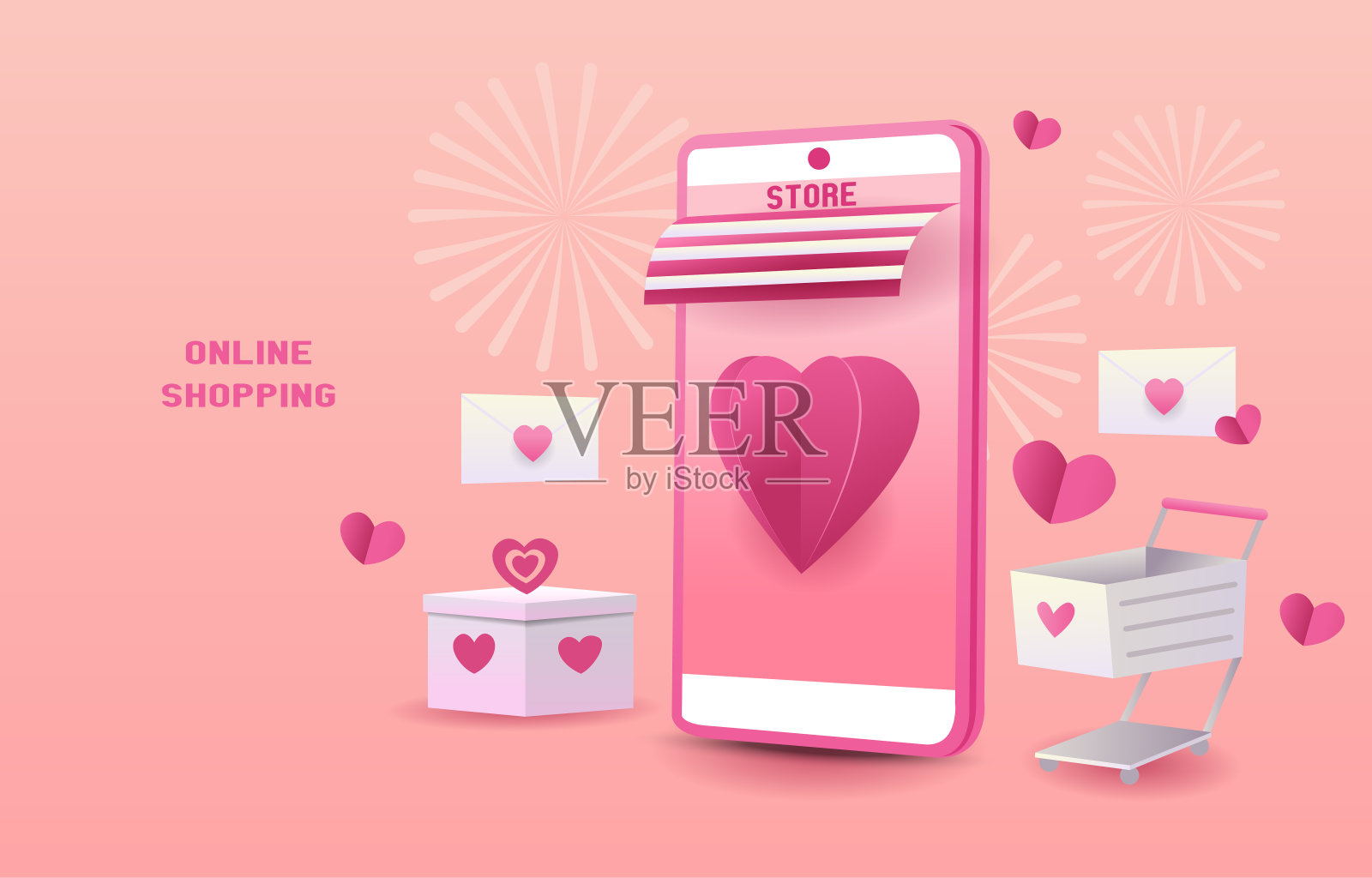 网上商店以爱或情人的概念插画图片素材