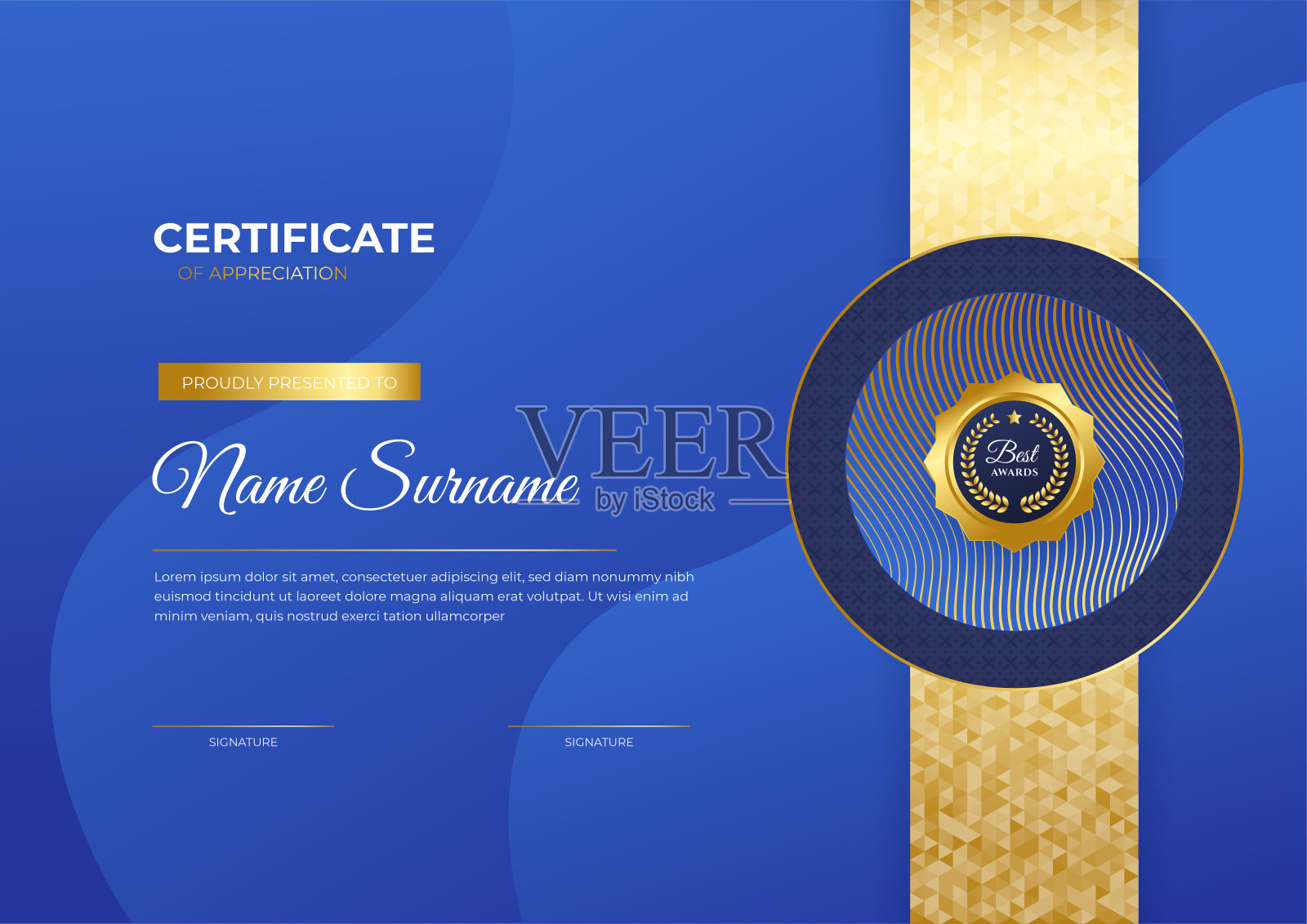 现代员工金蓝证书设计模板插画图片素材