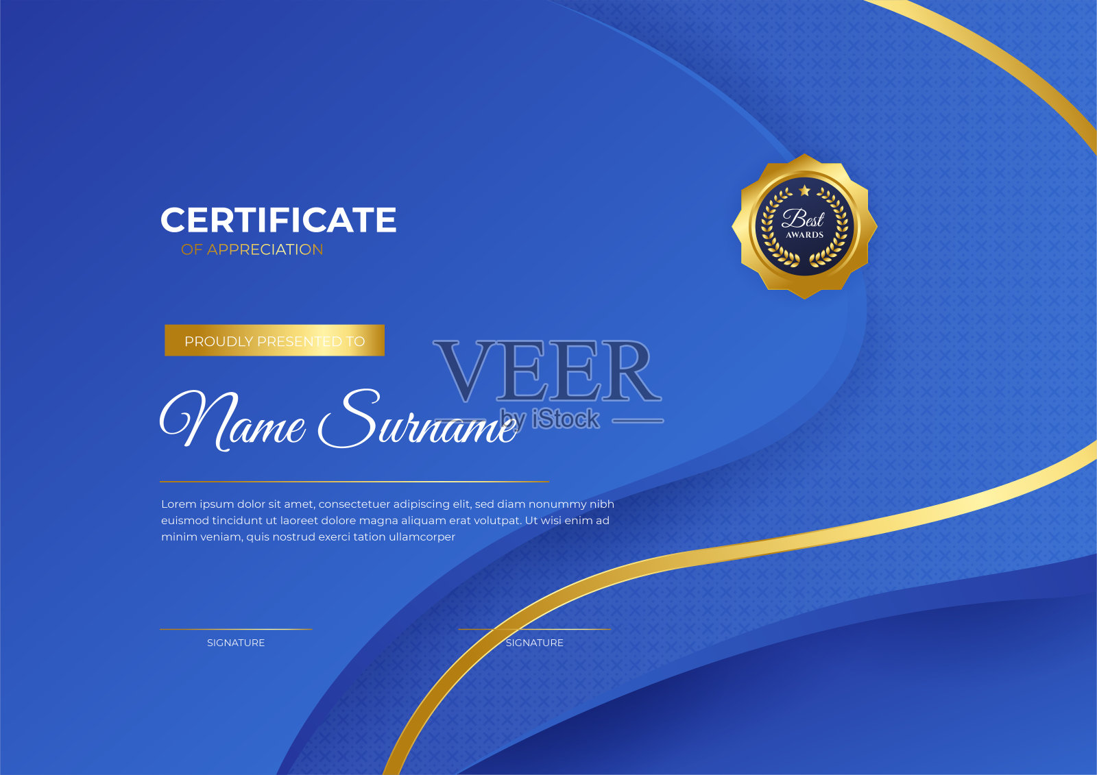 现代员工金蓝证书设计模板插画图片素材