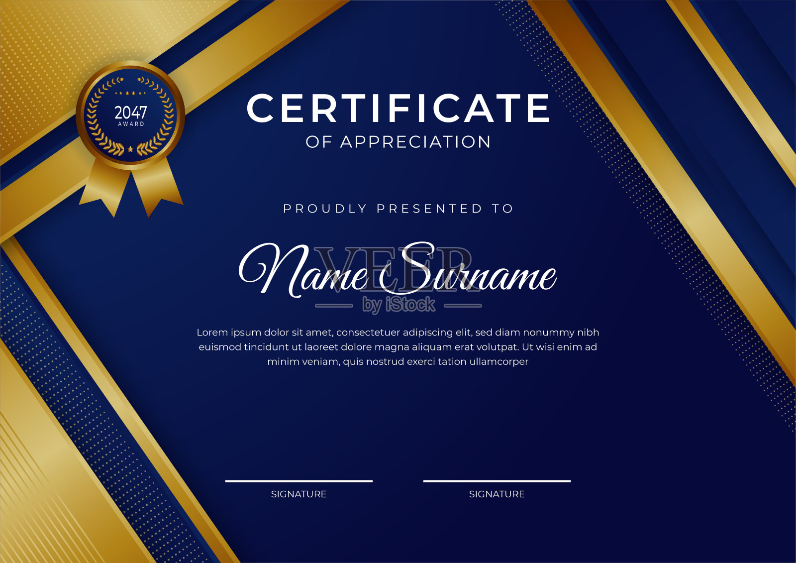 奢华闪亮金蓝色证书设计模板插画图片素材