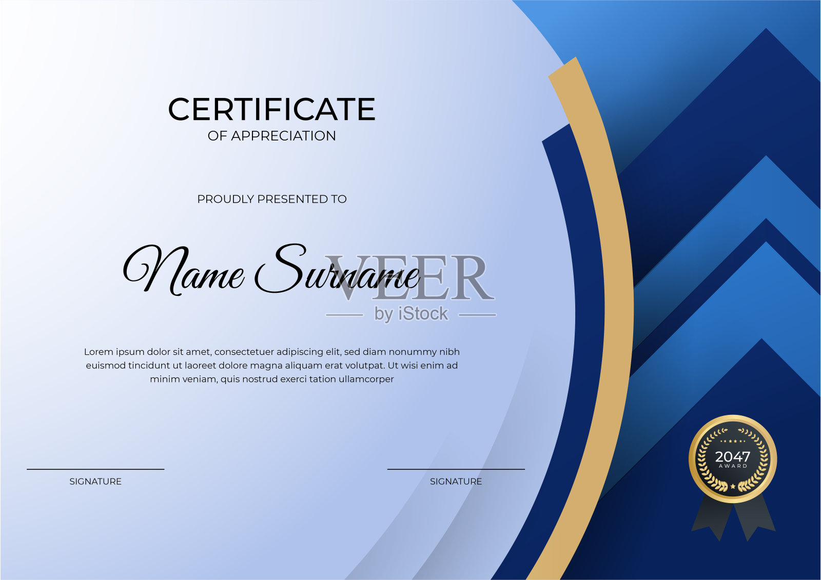 现代员工金蓝证书设计模板插画图片素材