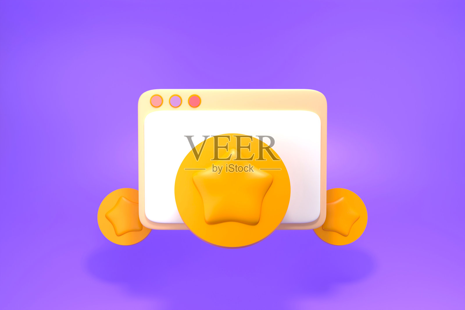 空白简单的浏览器窗口符号与紫色背景上的星星。浏览器中收藏书签的概念。3 d渲染插图。照片摄影图片