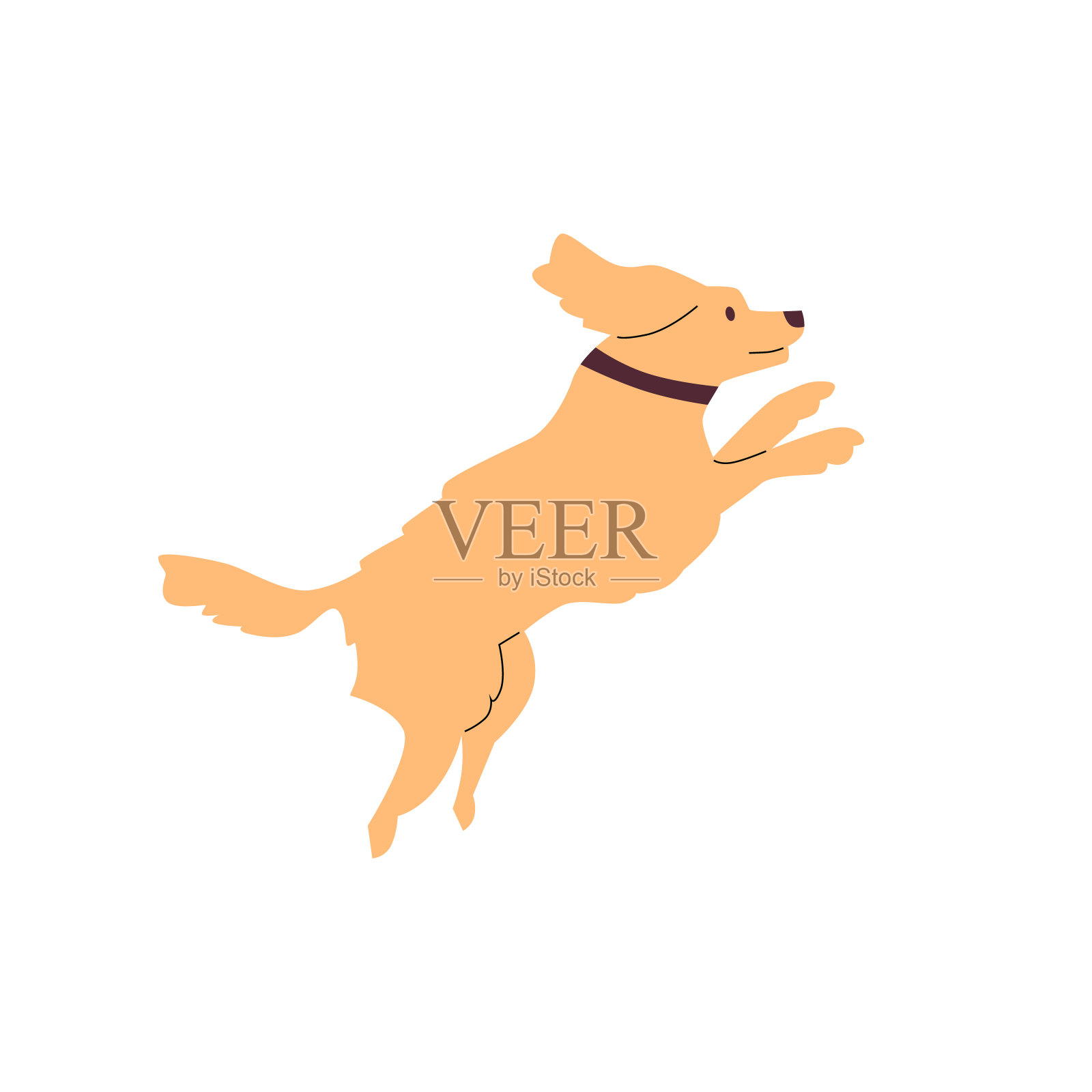 跳跃有趣的狗或小狗的轮廓图像，平面矢量插图孤立。插画图片素材