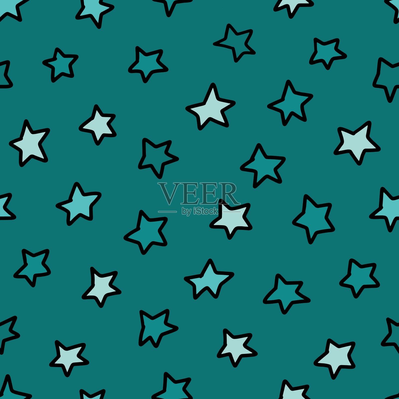 向量无缝的儿童模式手绘星星。墙纸上有星星，宝宝派对也有星星。矢量插图的孩子在平静的颜色。插画图片素材