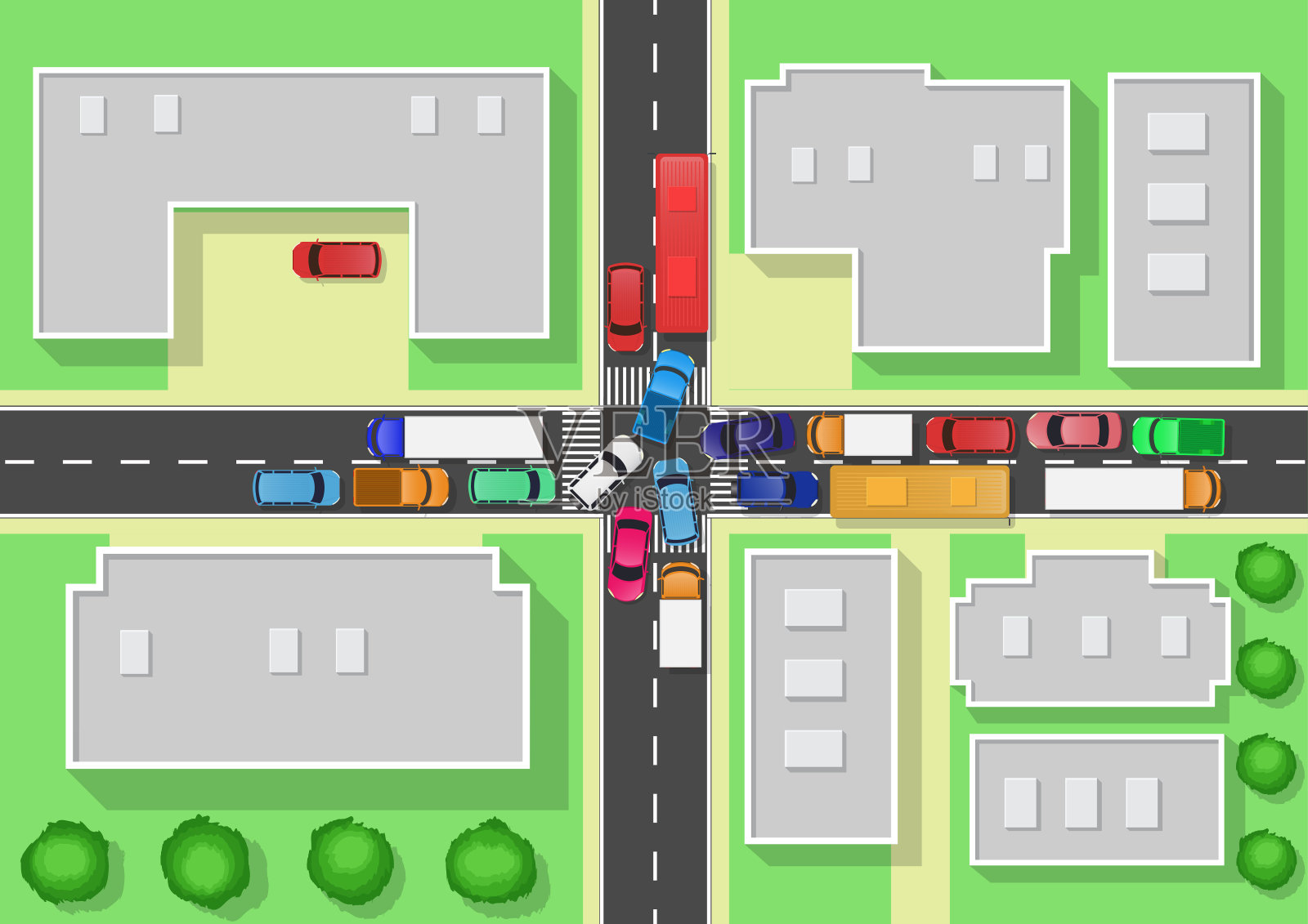 交通拥堵俯视图插画图片素材