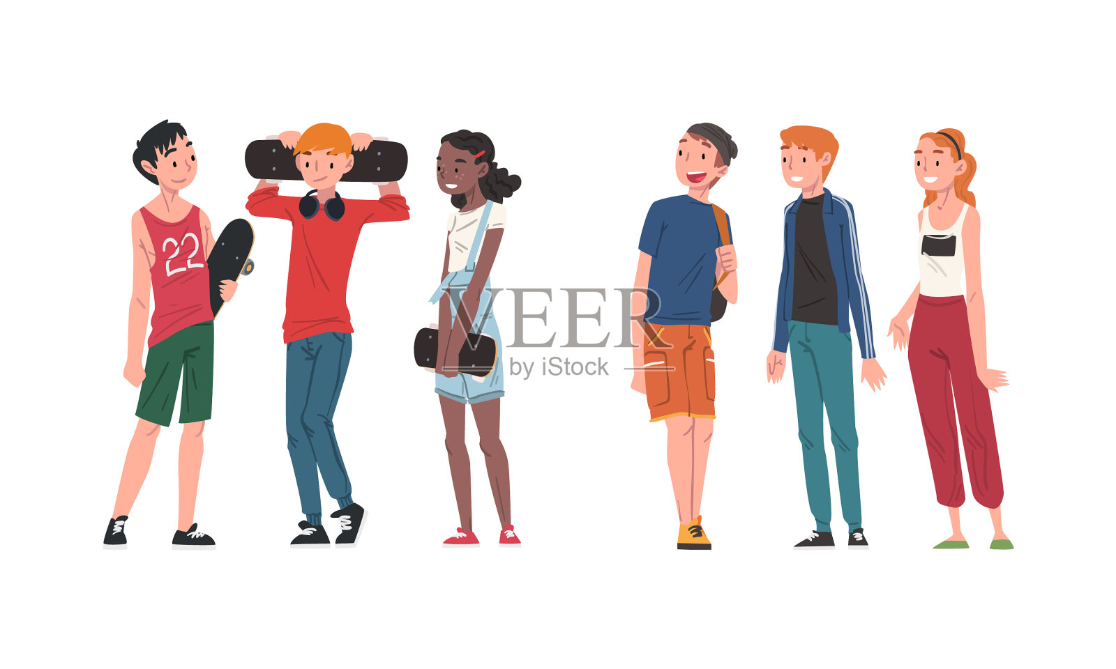 穿着休闲服装的青少年一起散步设计元素图片