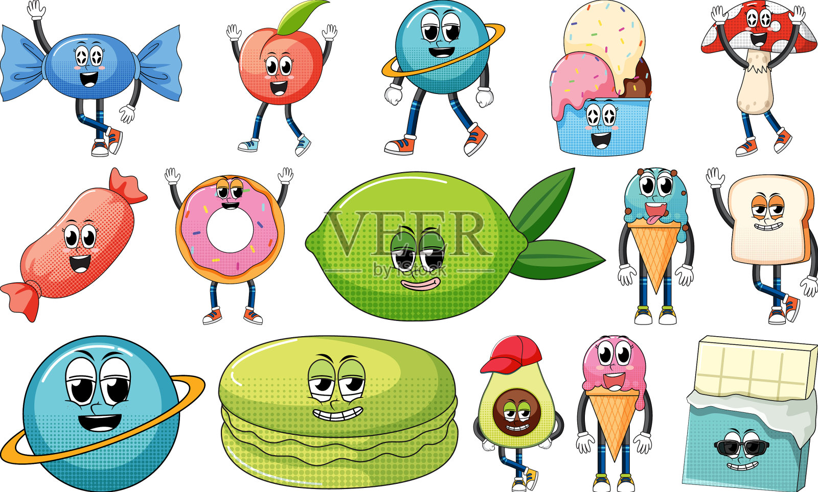 一套表情搭配复古美食设计元素图片