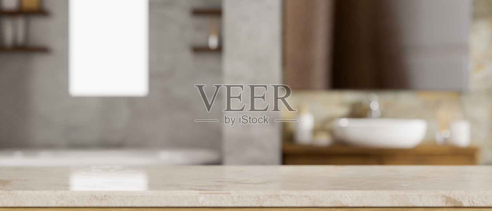 模型空间蒙太奇在大理石浴室桌面上模糊时尚的浴室照片摄影图片