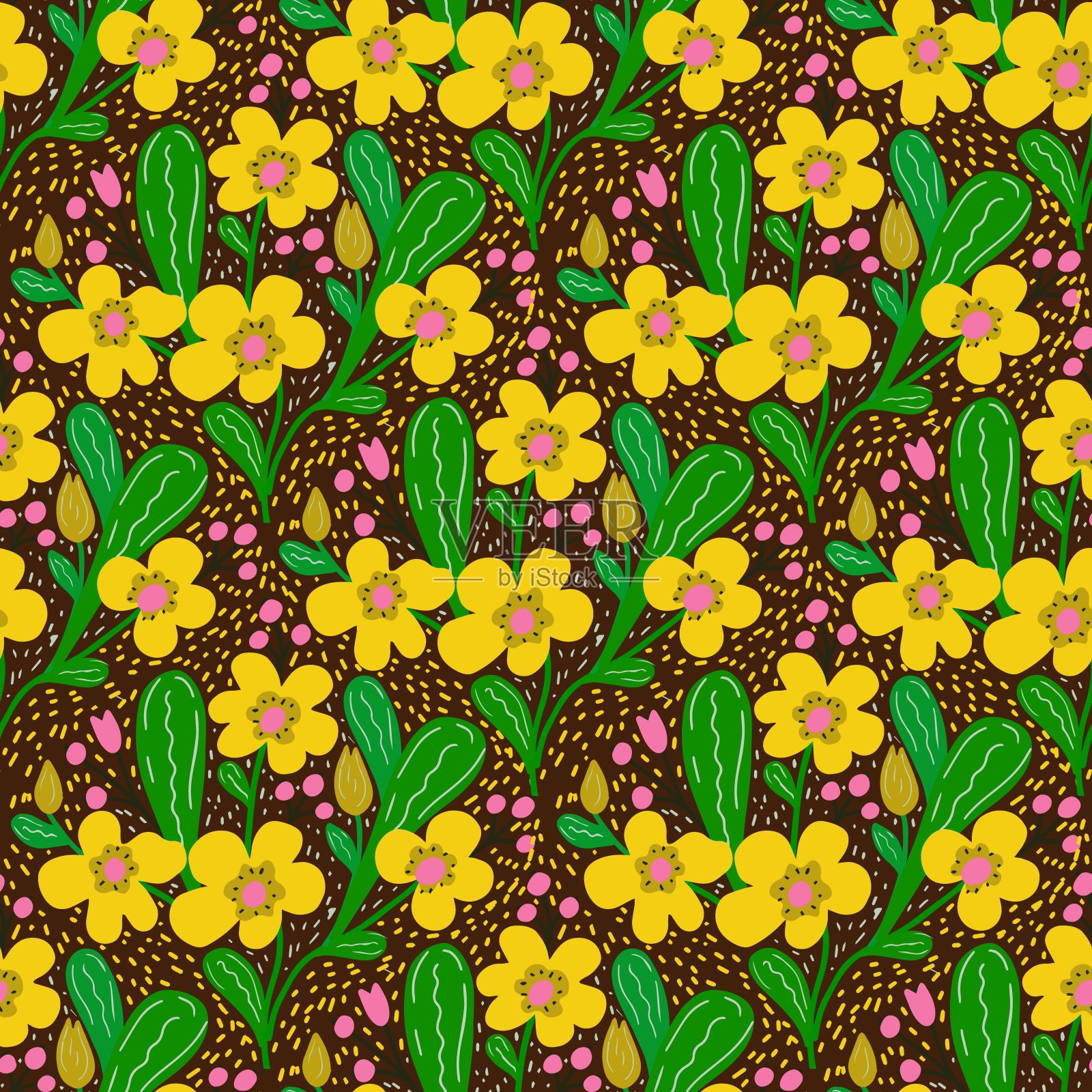 无缝插图与黄色的花朵。用于纺织品或壁纸。插画图片素材