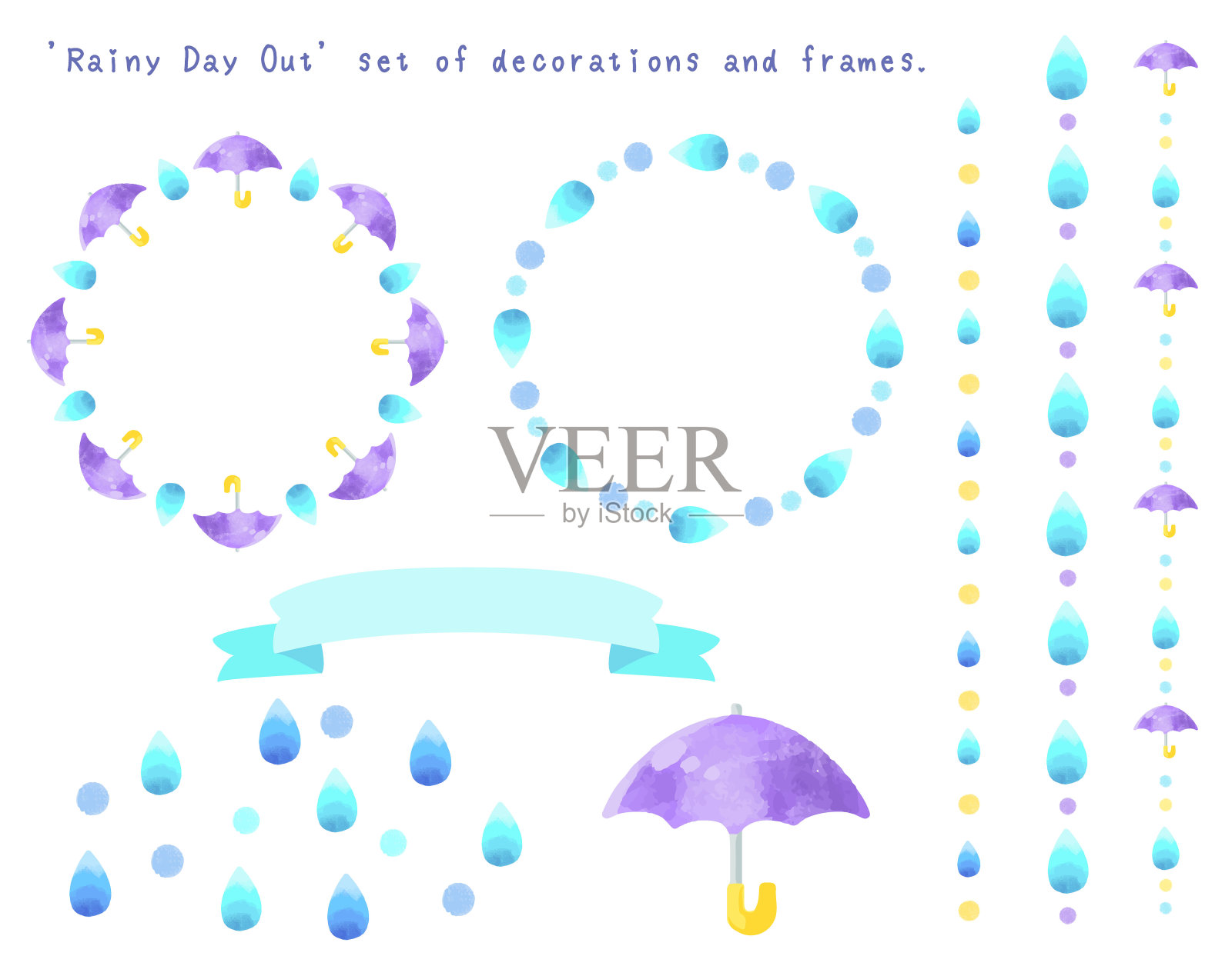 雨天足迹设置(框架、线条和插图)插画图片素材