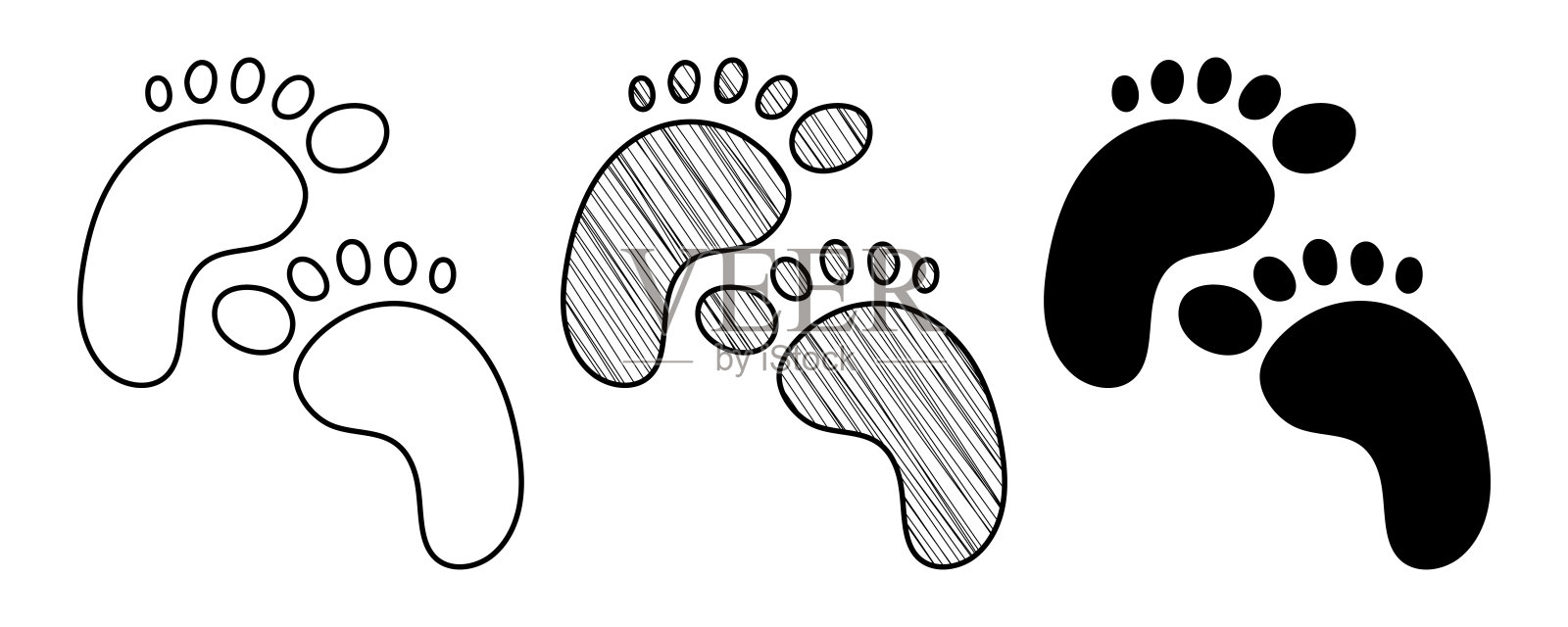 一组手绘向量婴儿脚在涂鸦卡通风格插画图片素材