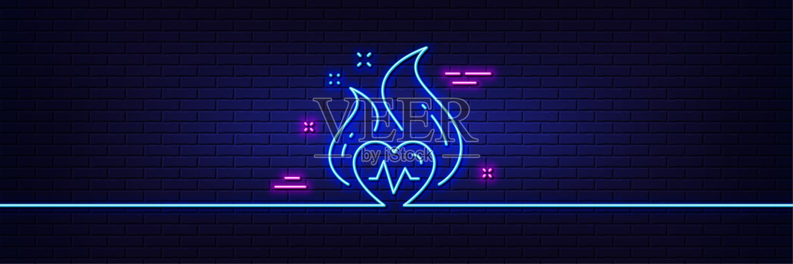 有氧训练线图标。脂肪燃烧运动标志。霓虹灯辉光效果。向量插画图片素材