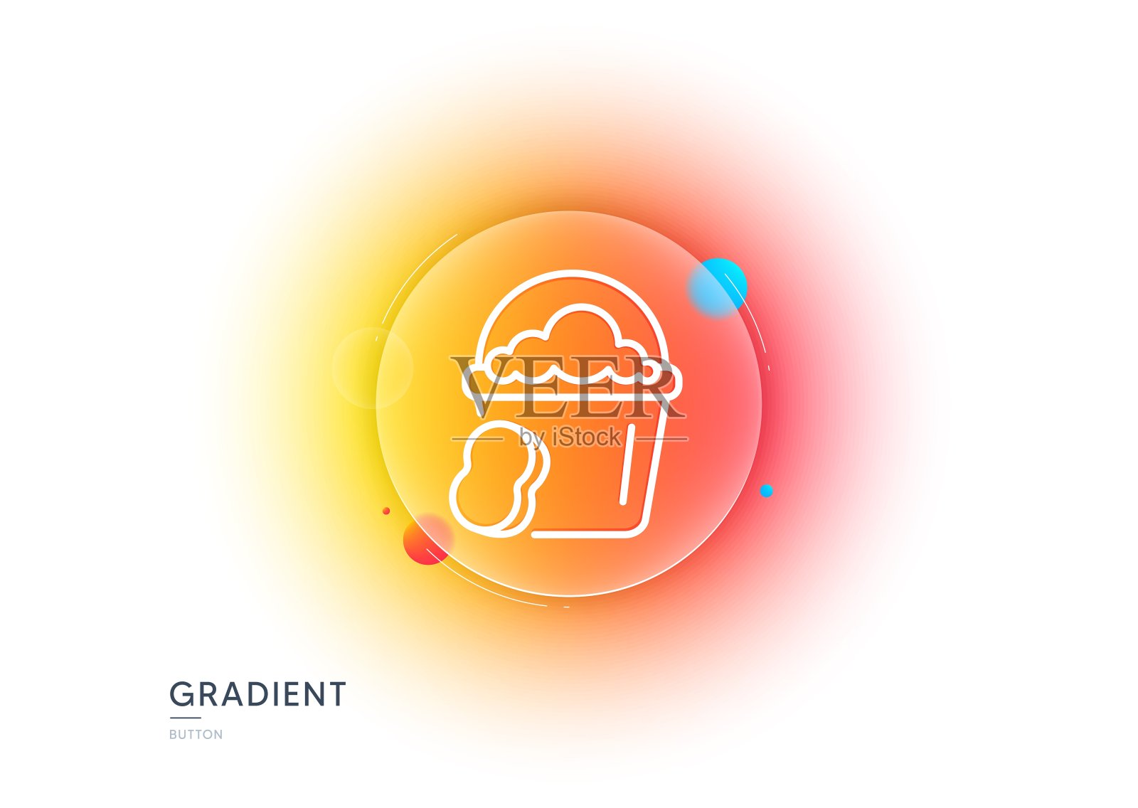 清洁桶与海绵线图标。梯度模糊按钮。向量插画图片素材