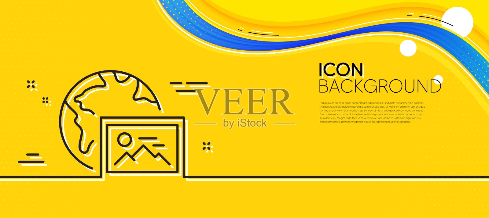 Web照片行图标。图片缩略图信号。极小线黄色横幅。向量插画图片素材