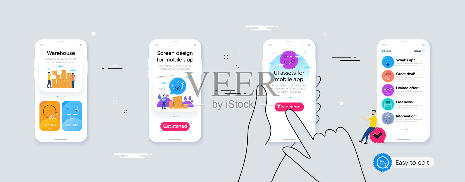 轮廓设置360度，正确的方式和心脏线图标的web应用程序。为设计。向量插画图片素材