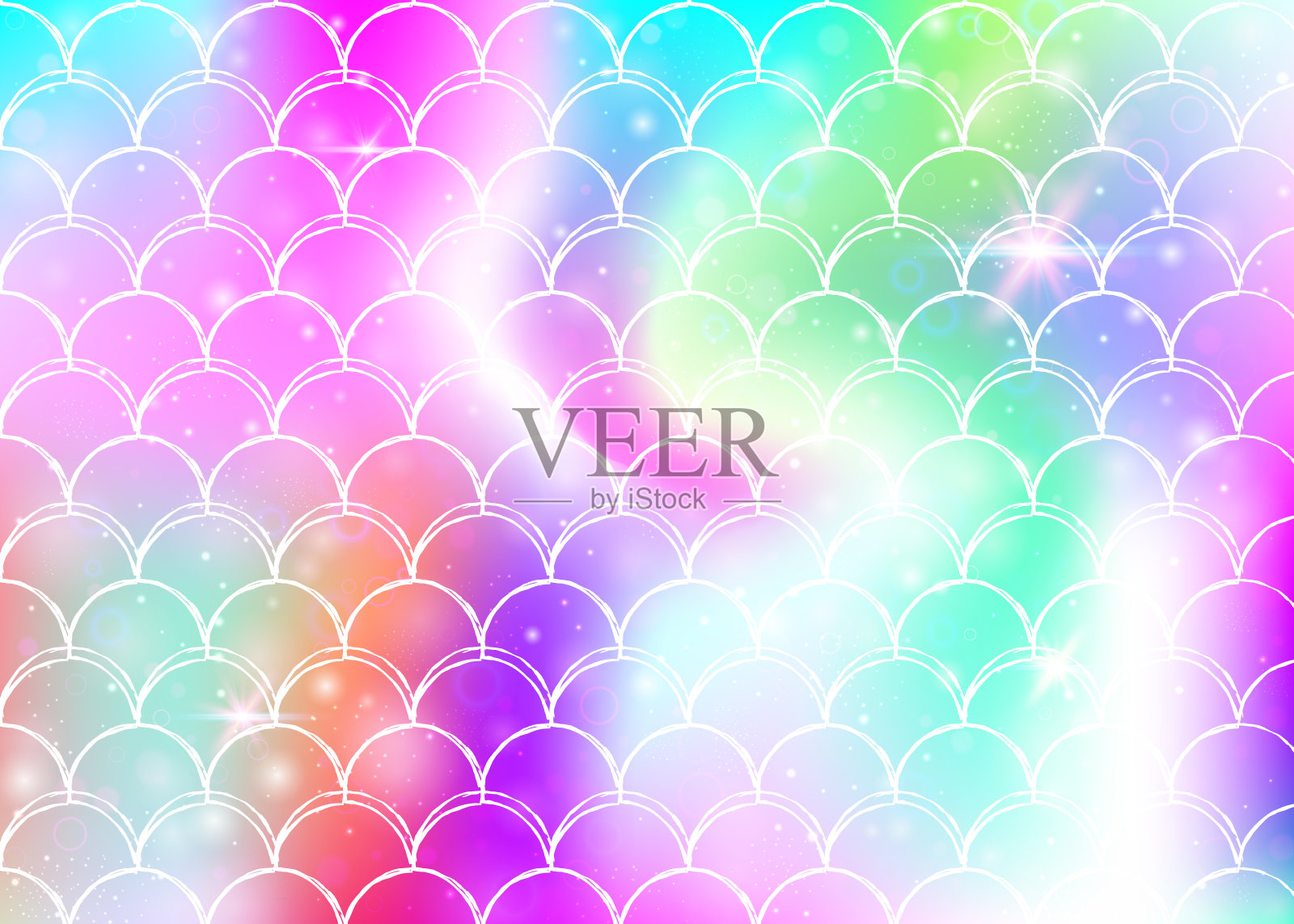 可爱的美人鱼背景与公主彩虹鳞片图案。插画图片素材