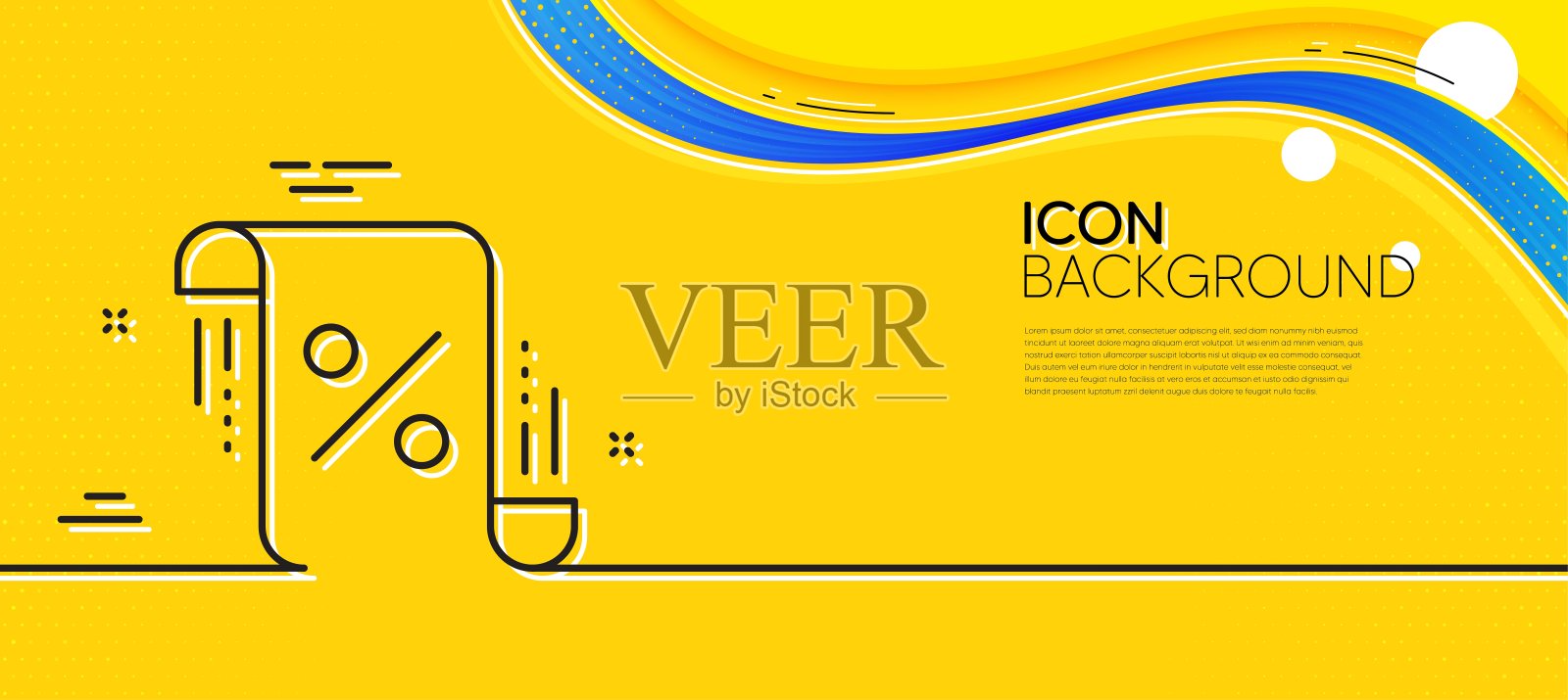 贷款百分比线图标。折扣蓝图的迹象。极小线黄色横幅。向量插画图片素材