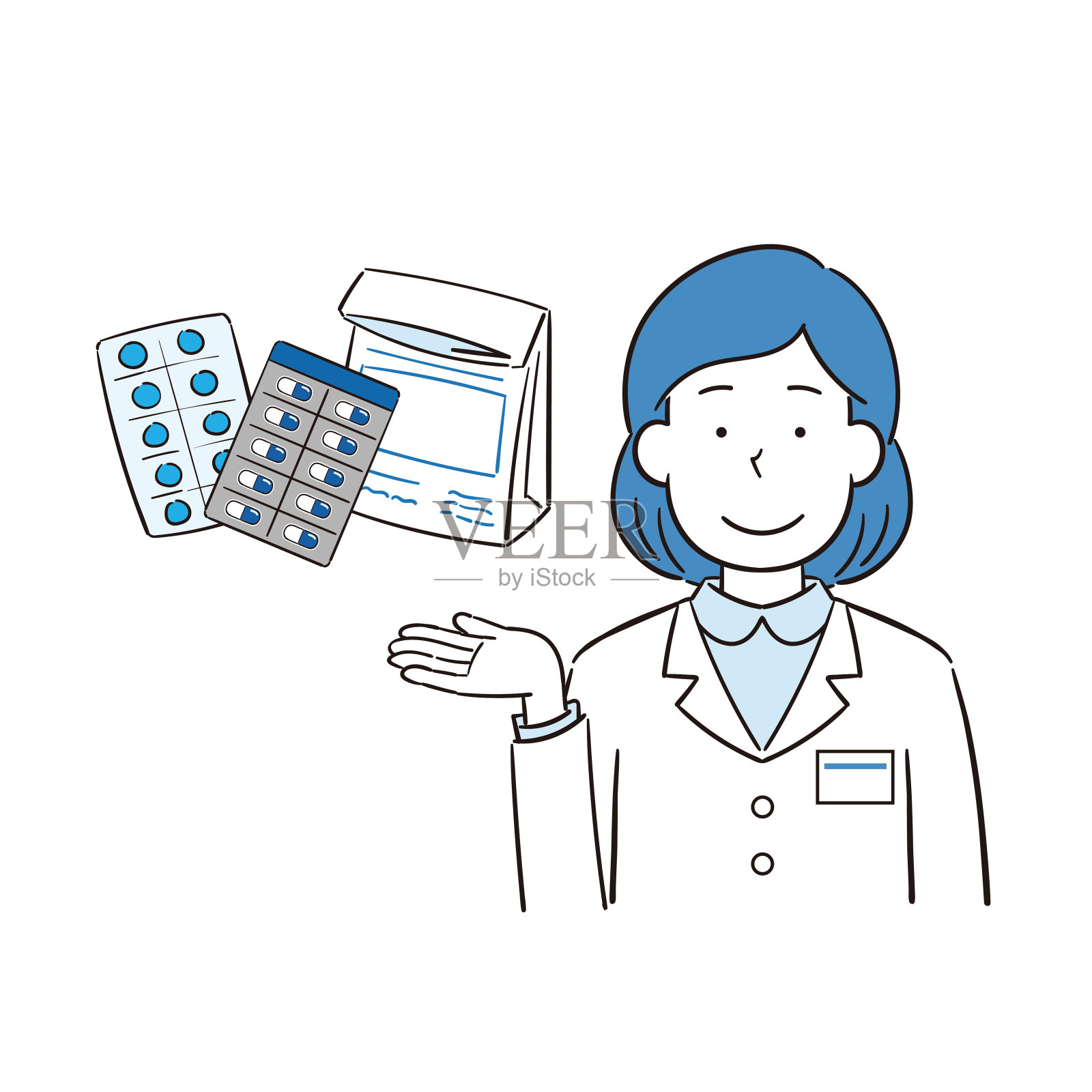 女药剂师讲解药物插画图片素材