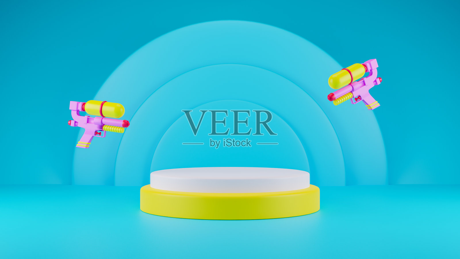3D渲染水枪，产品展示舞台展示照片摄影图片