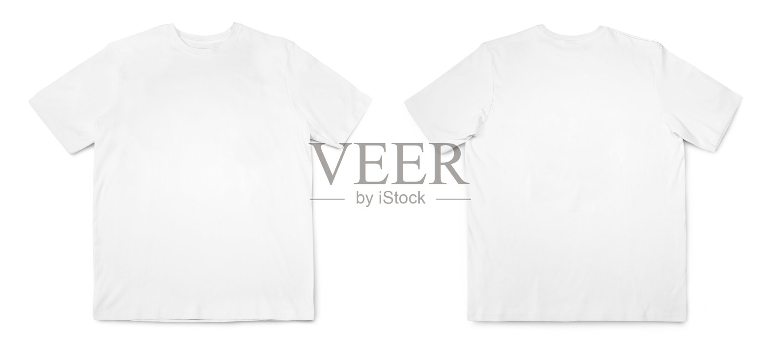 白色t恤正面和背面的观点孤立在白色与剪辑路径照片摄影图片