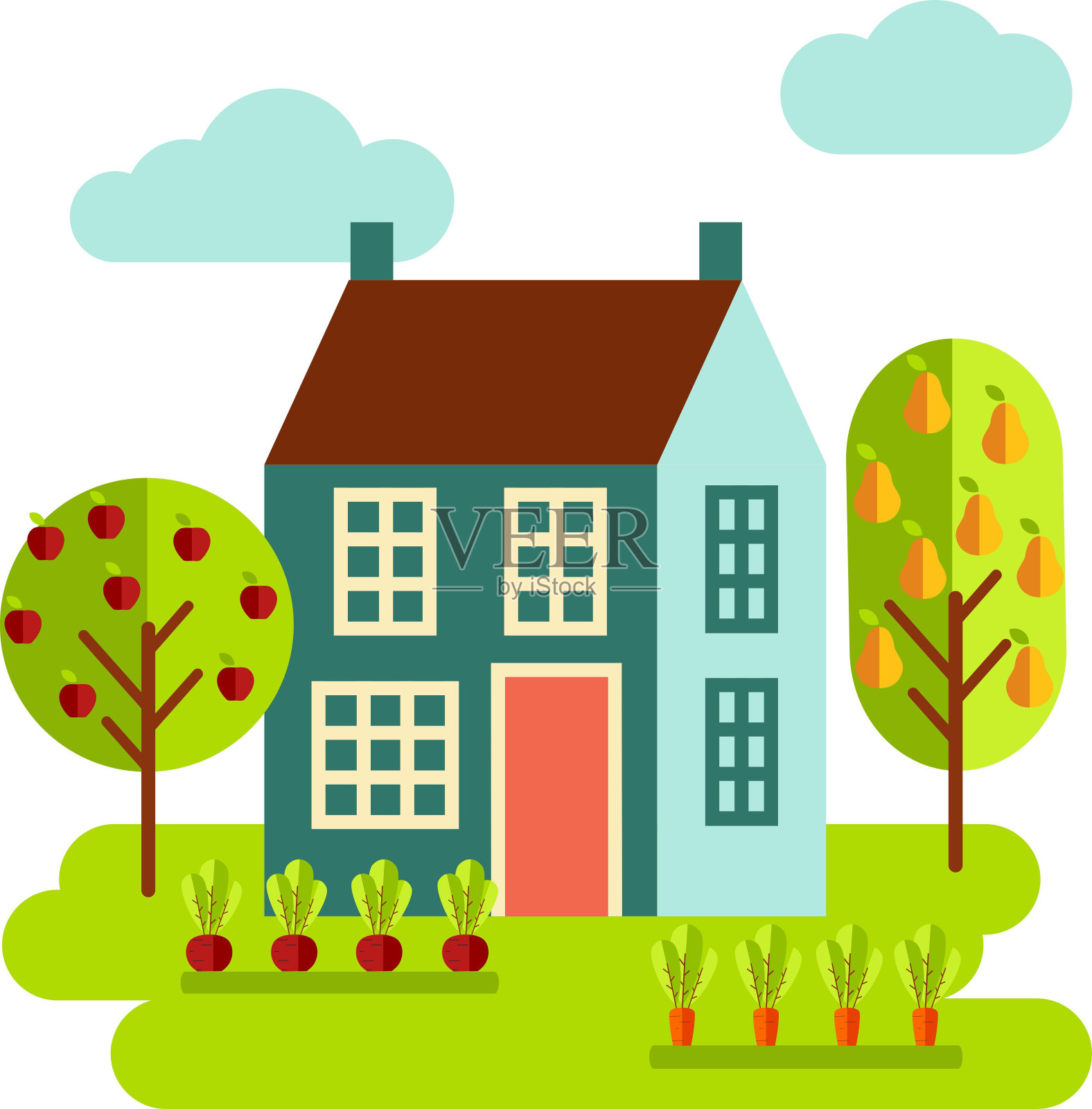 矢量插图复古风格的房子在平面风格。插画图片素材