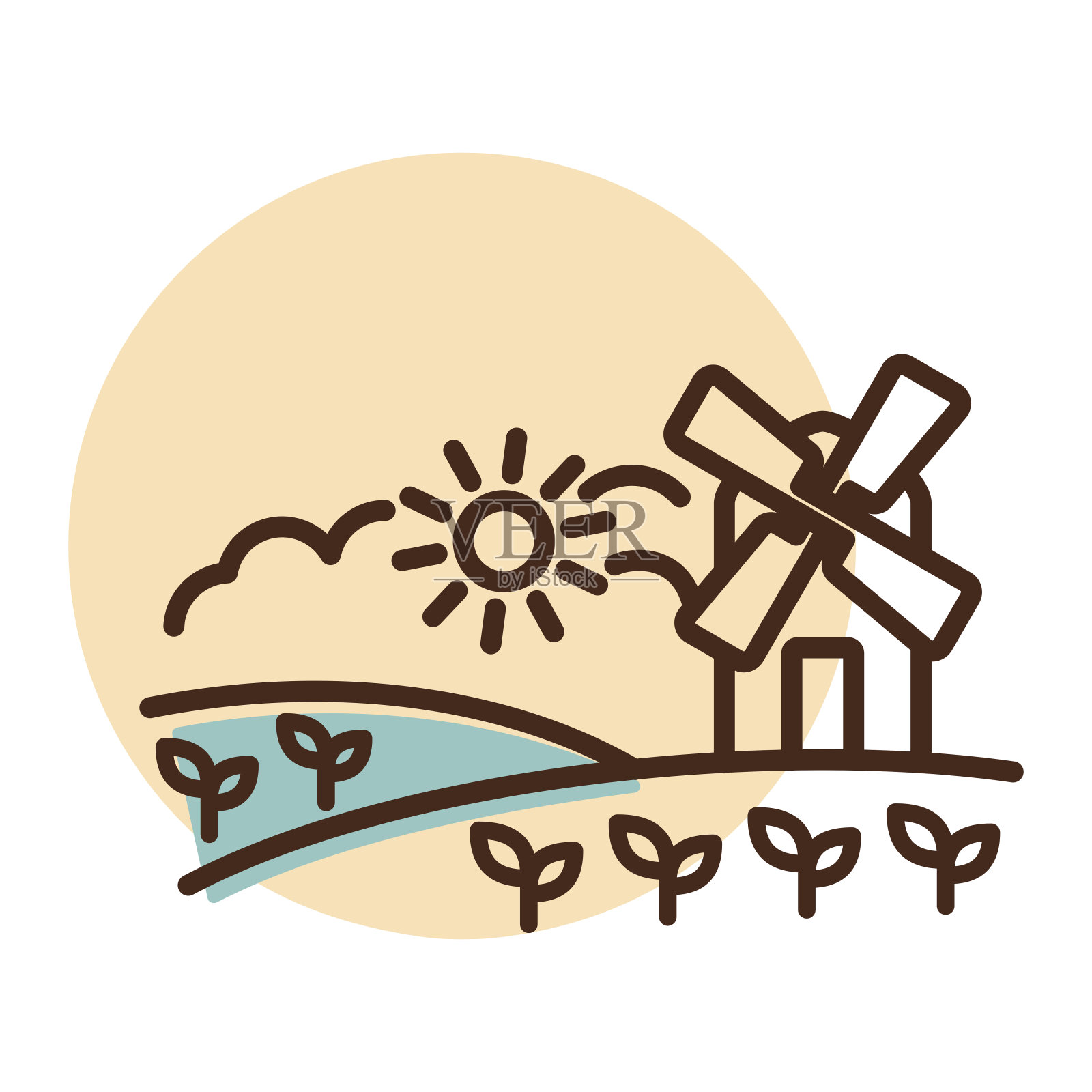 乡村景观与风车图标插画图片素材