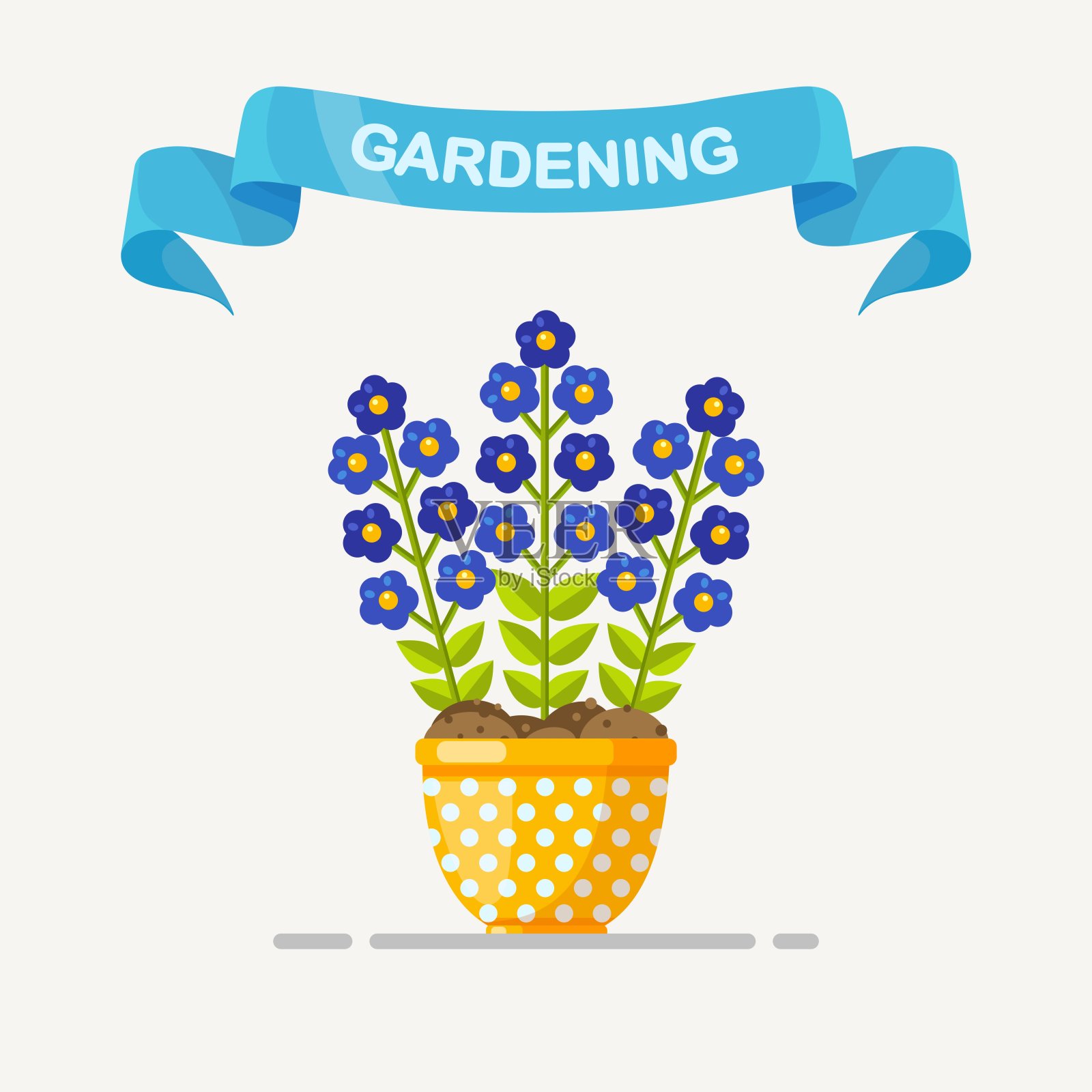 花盆中的花。在植物花盆中开花的植物。自然概念。矢量设计插画图片素材
