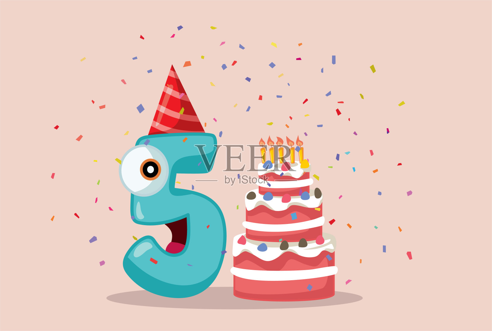 五周年贺卡邀请模板设计插画图片素材