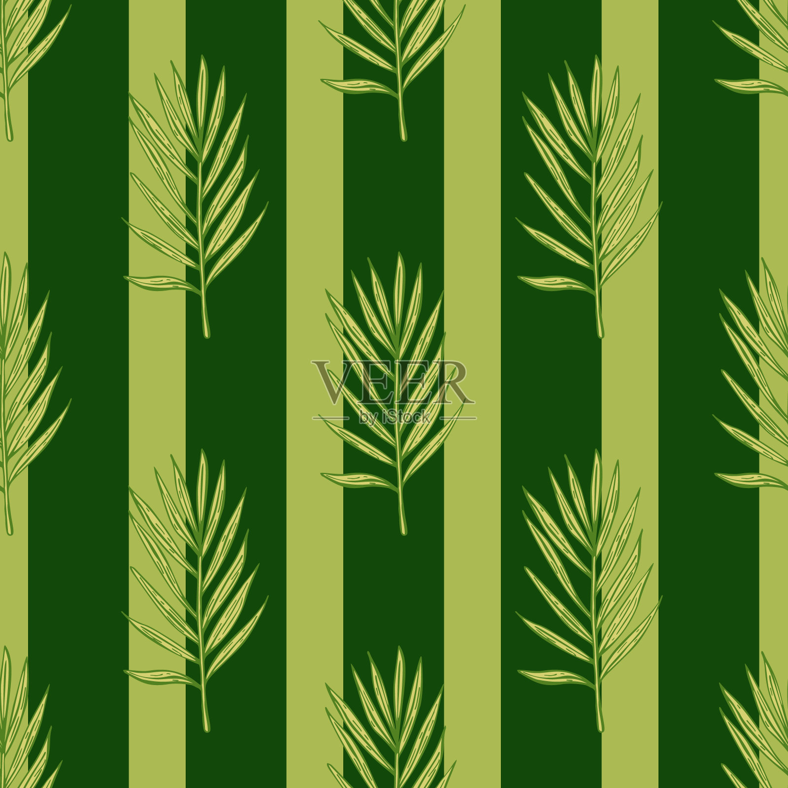 棕榈叶无缝图案。雕刻风格的热带树枝。插画图片素材