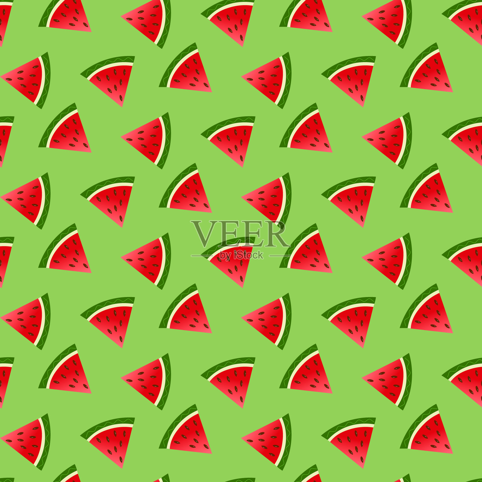 西瓜片图案。矢量绘制在绿色背景上。设计元素图片
