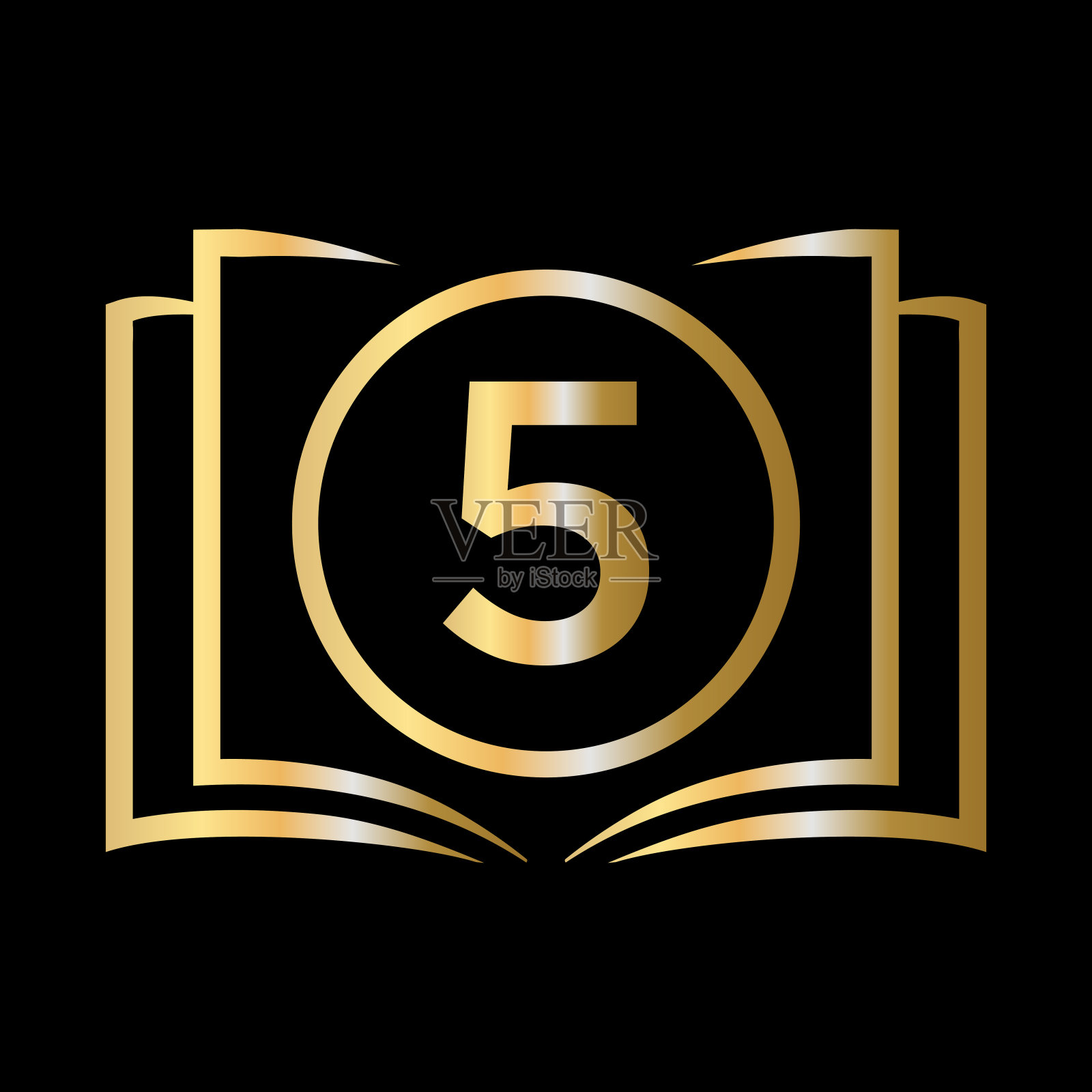 教育标志在字母5模板。打开书的标志5个字母，最初的教育标志概念模板插画图片素材