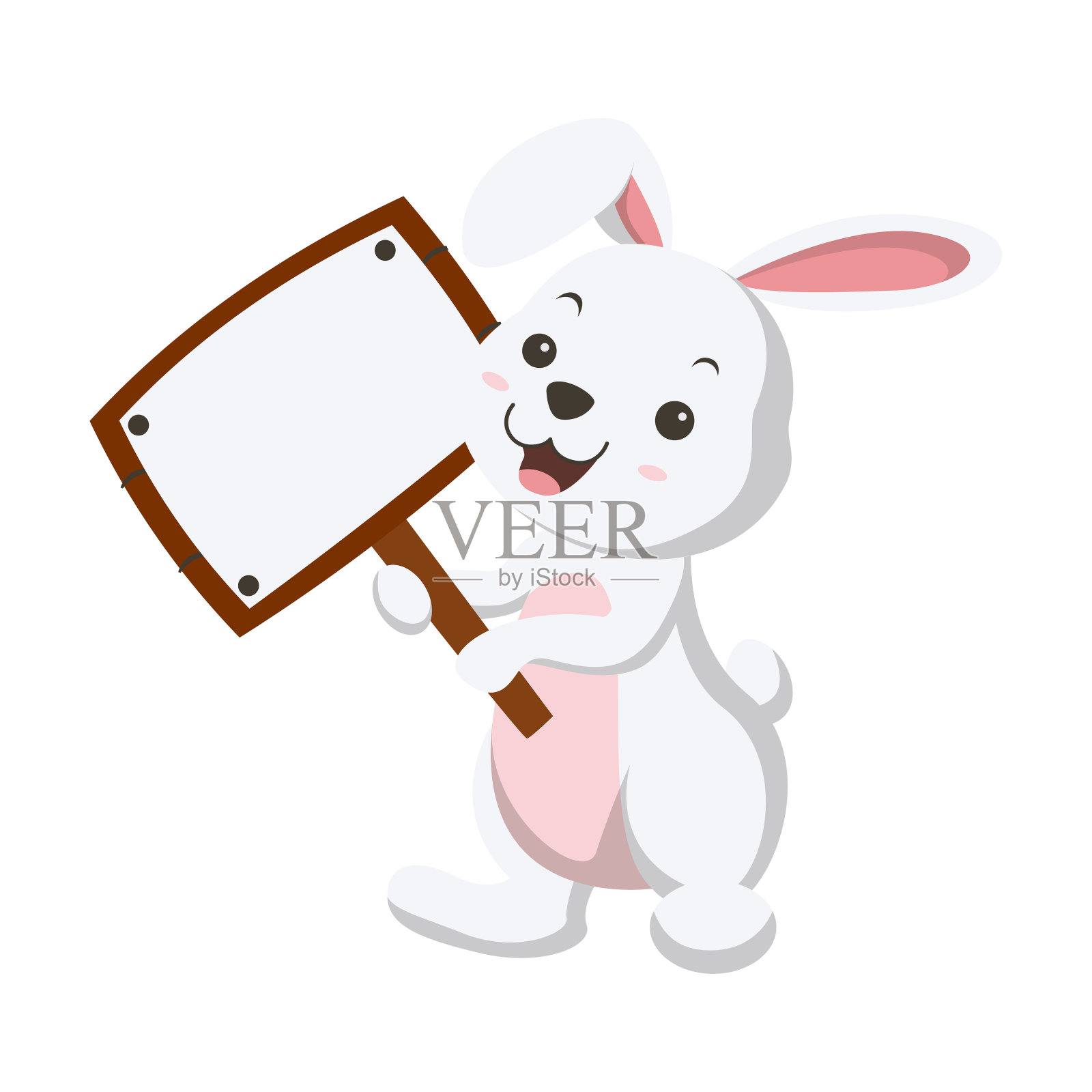 可爱的小白兔拿着空白的木板牌子设计元素图片