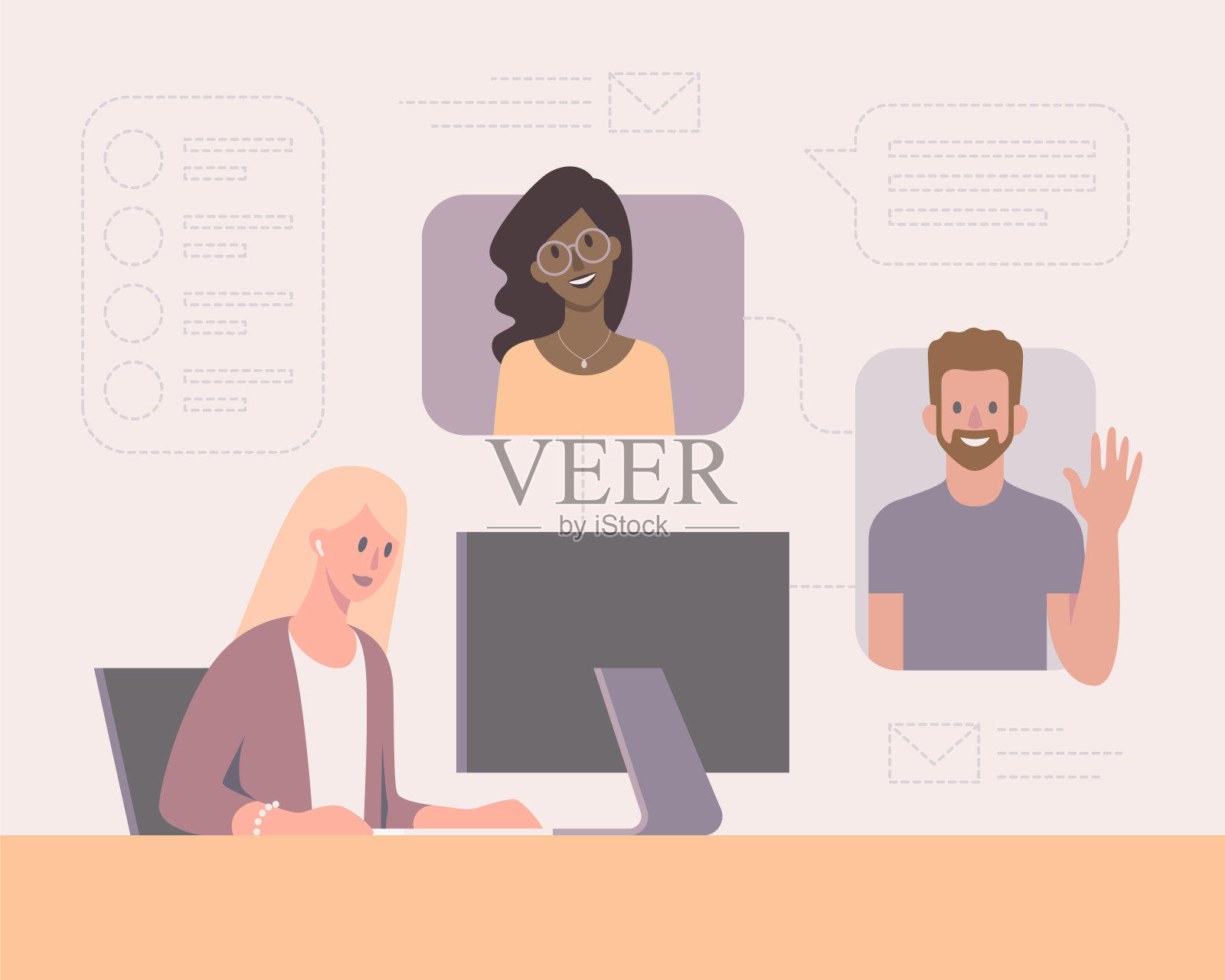 有魅力的年轻女商人在电脑上远程工作插画图片素材