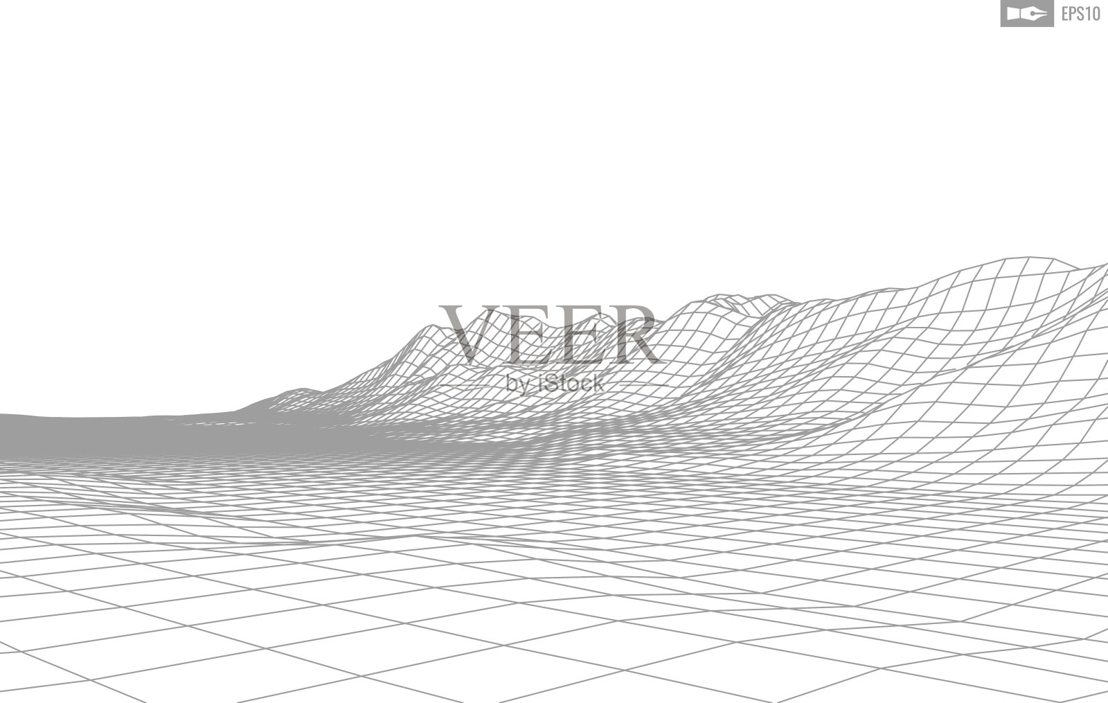 线框景观在白色背景。摘要几何矢量技术背景。三维矢量数字背景插画图片素材