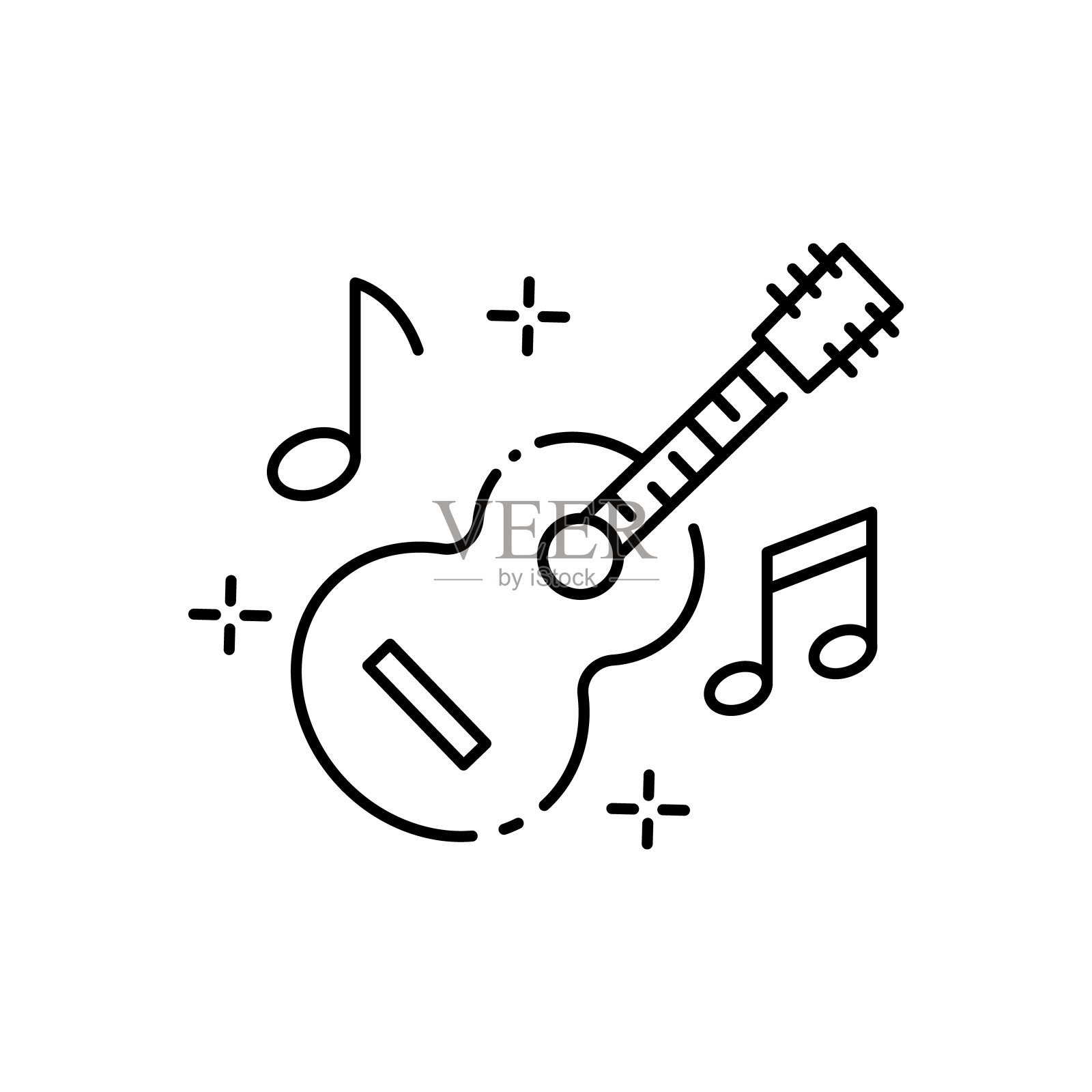 乐器黑白吉他。音乐和播放mp3插画图片素材