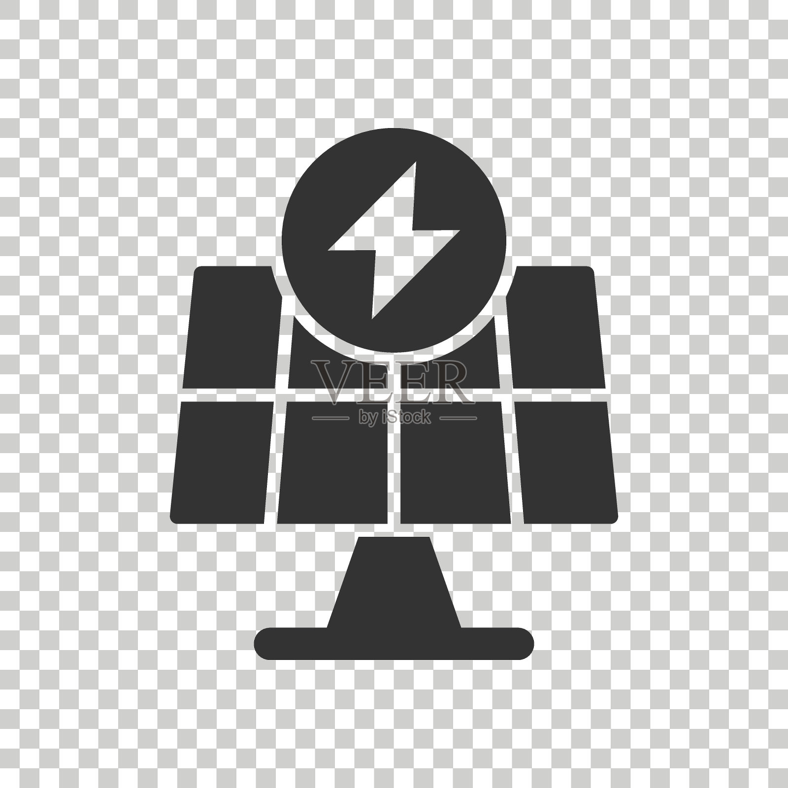 太阳能电池板图标在平坦的风格。生态能量矢量插图在白色孤立的背景。电工标牌经营理念。图标素材