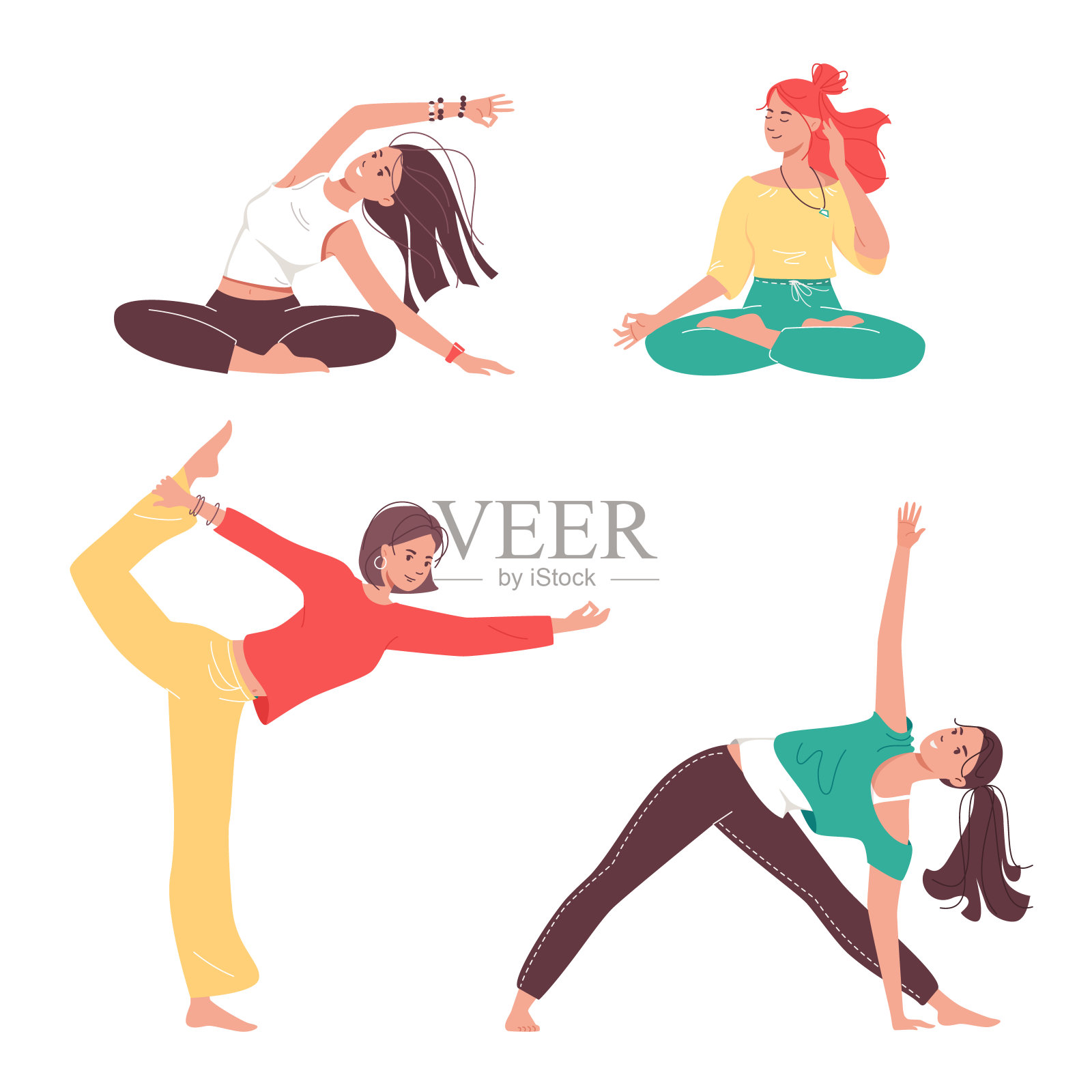 年轻女子在做瑜伽。身体和精神的练习。概念健康生活方式矢量卡通插图插画图片素材