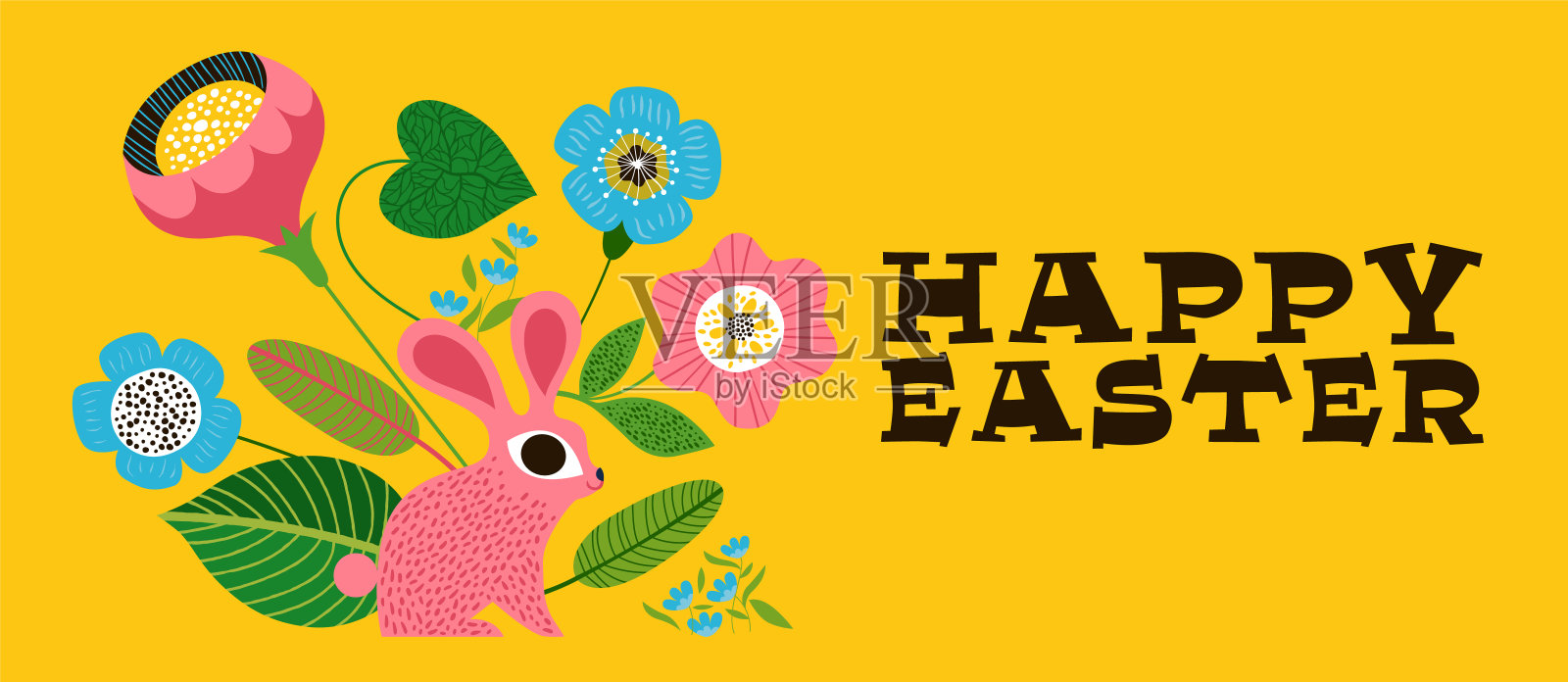 复活节快乐佳酿民间兔春自然卡插画图片素材